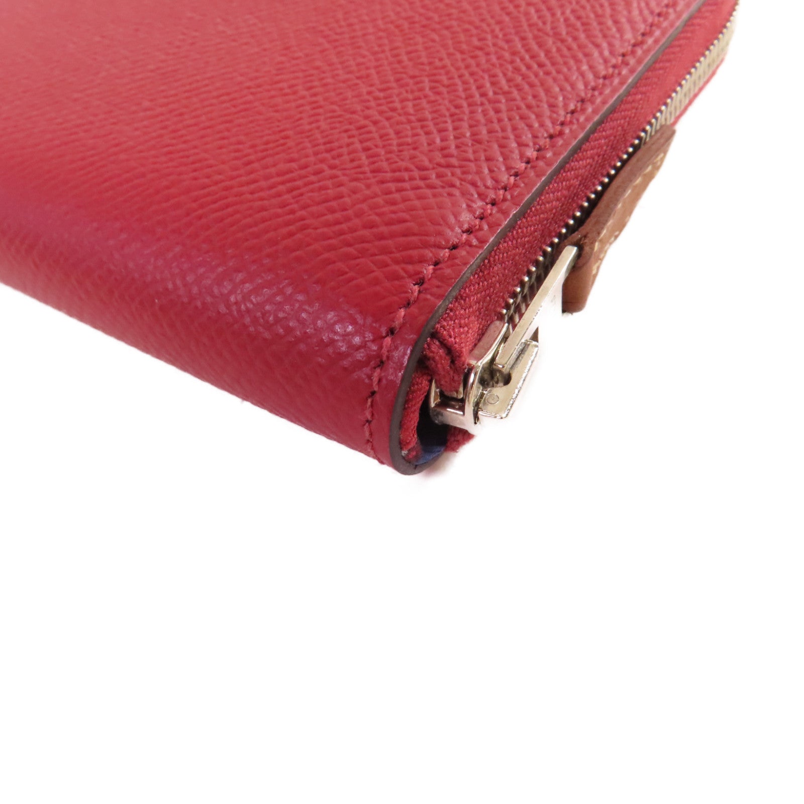 HERMES Epsom皮革Silk'In Compact Wallet銀扣短錢包Rouge Grenat石榴紅色
