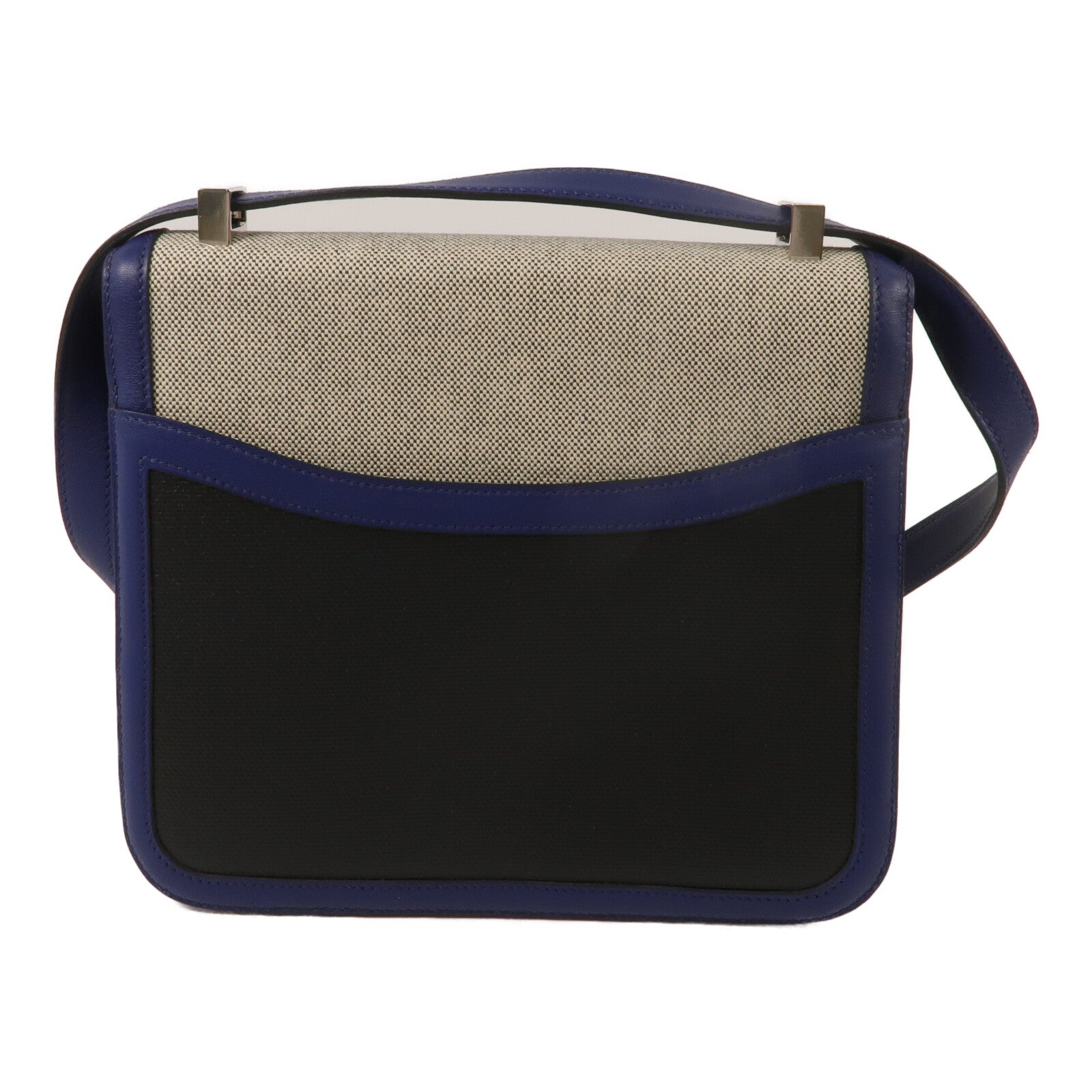 HERMES Swift皮革/Toile帆布Constance 24肩背袋Bleu Sapphire/Noir
