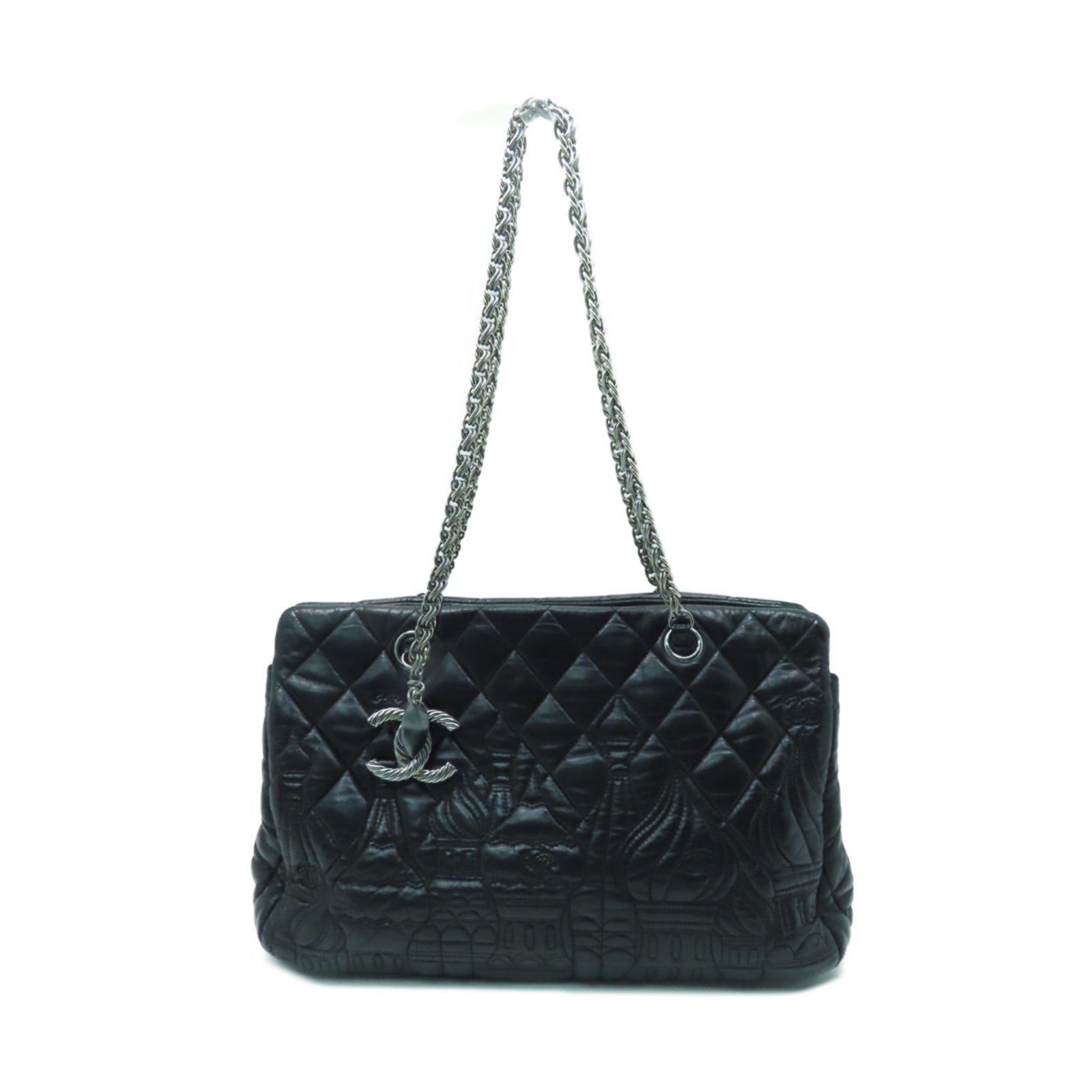 CHANEL 【激減優惠】菱格羊皮皮革Chain Shoulder Bag銀扣鏈帶肩背袋黒色