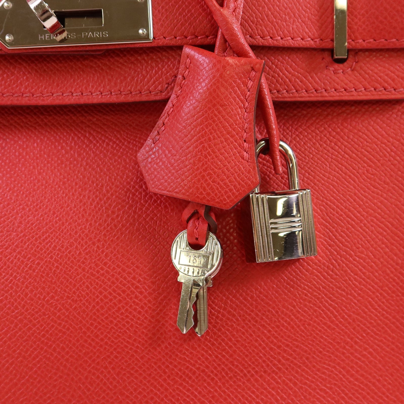 HERMES Epsom皮革Birkin 30銀扣手挽袋紅色