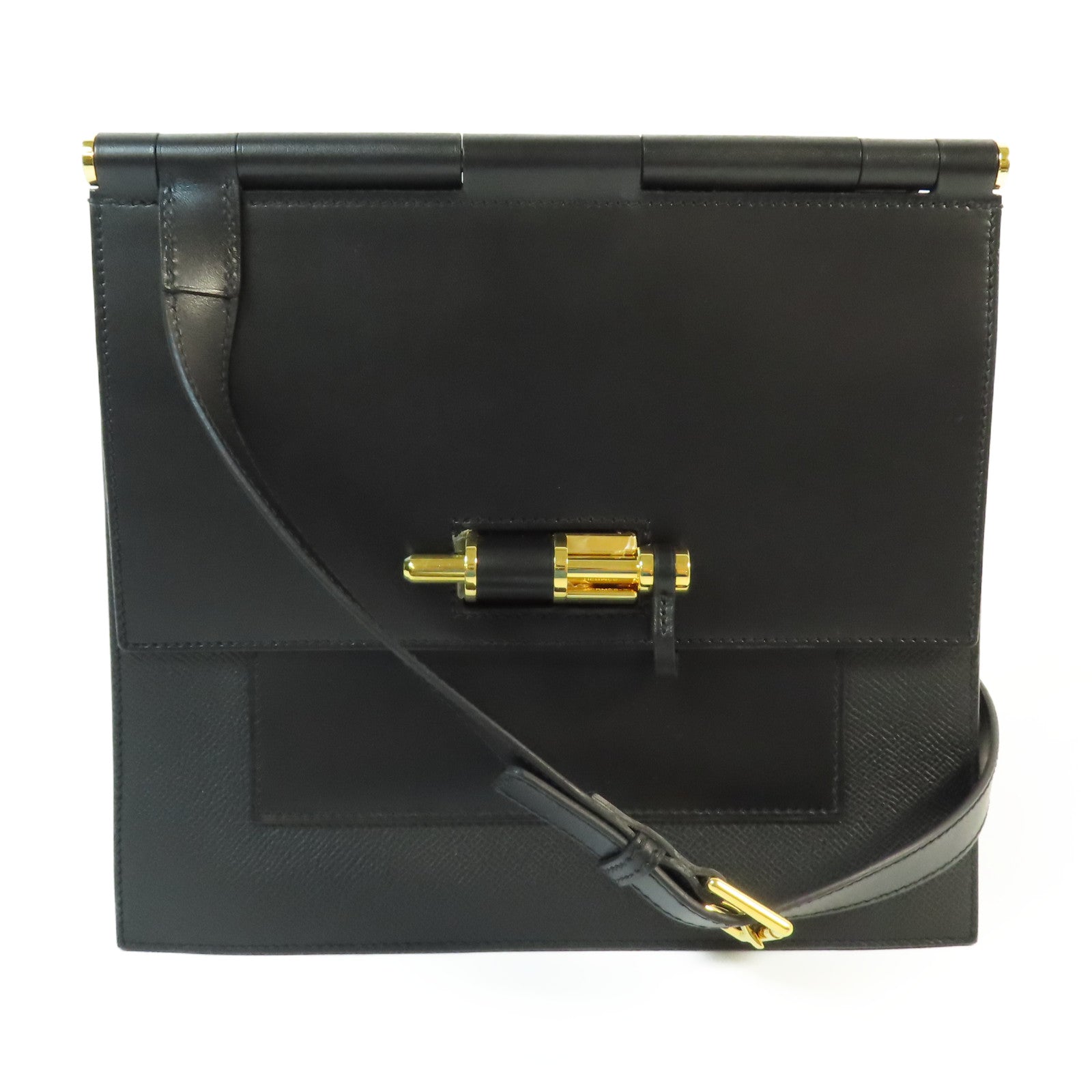HERMES Swift皮革/Epsom皮革Sacabar 24金扣肩背袋Noir