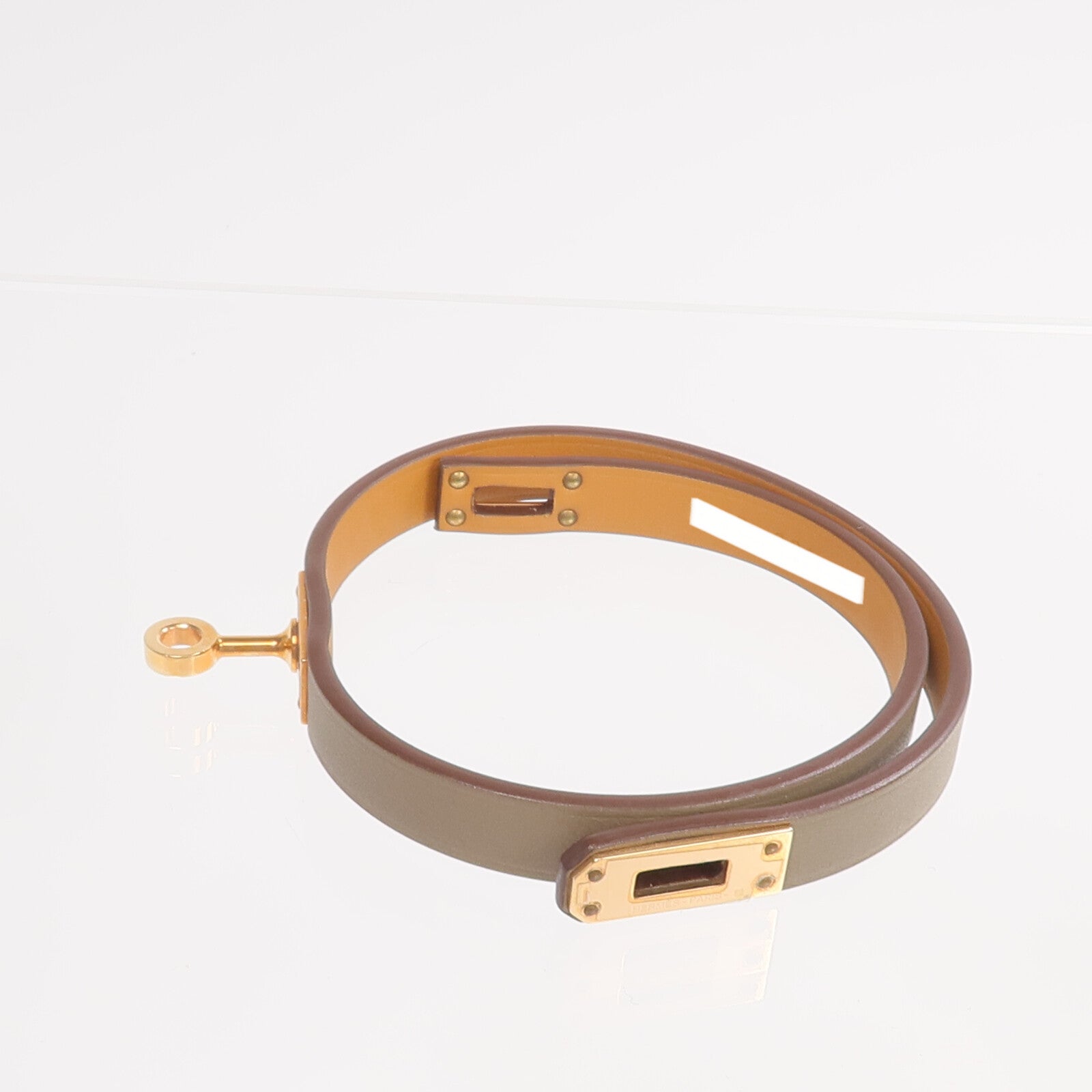 HERMES Swift皮革Mini Kelly Double Tour Bracelet金扣手帶Etoupe