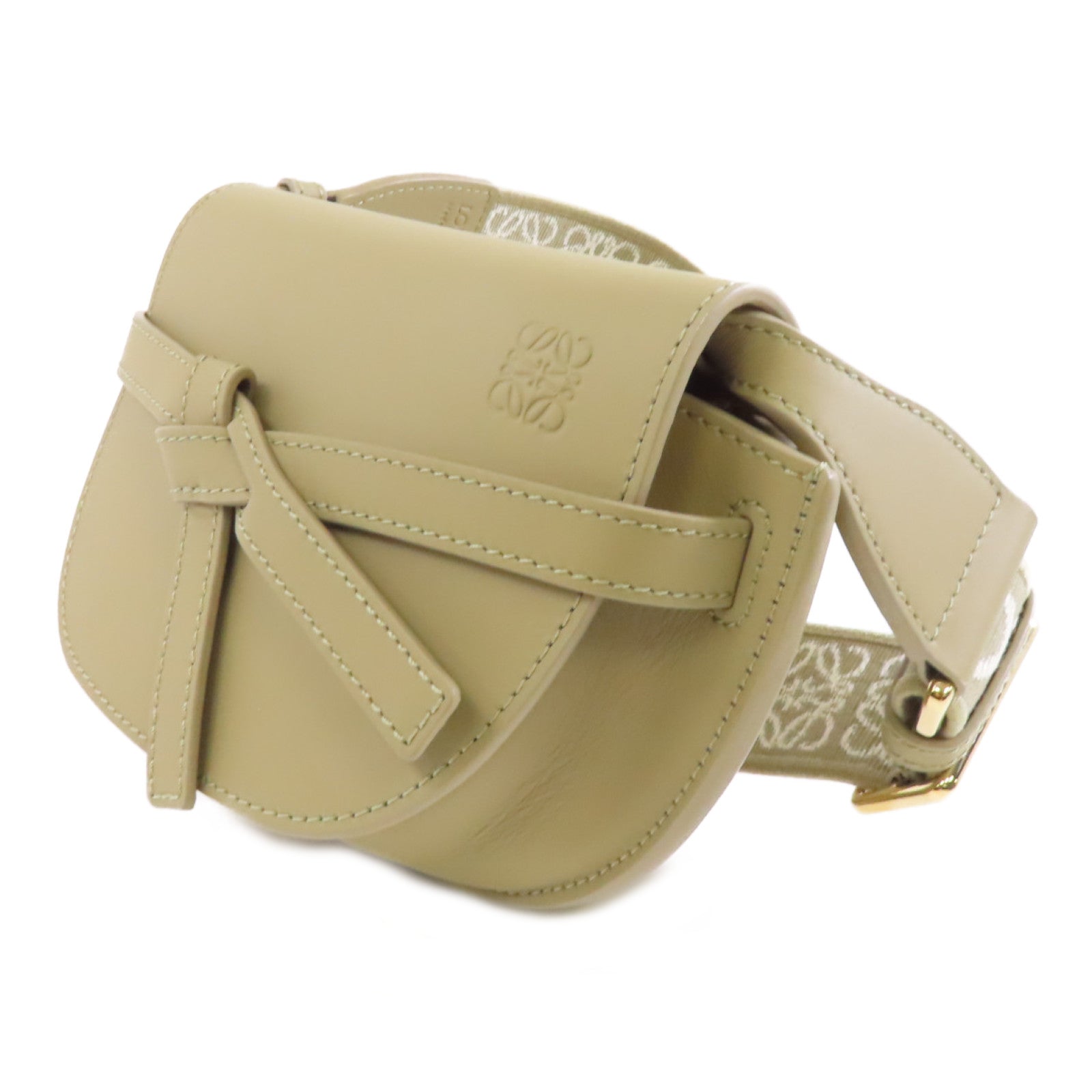 LOEWE 牛皮皮革Mini Gate金扣肩背袋米色