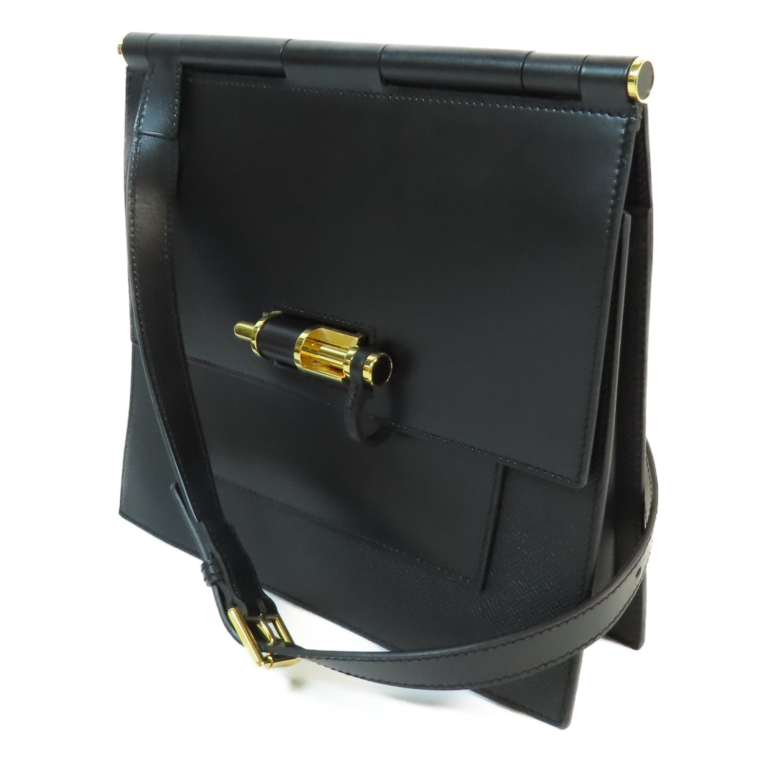 HERMES Swift皮革/Epsom皮革Sacabar 24金扣肩背袋Noir