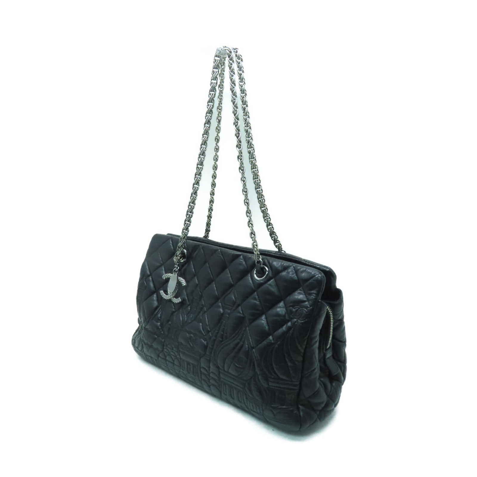 CHANEL 【激減優惠】菱格羊皮皮革Chain Shoulder Bag銀扣鏈帶肩背袋黒色