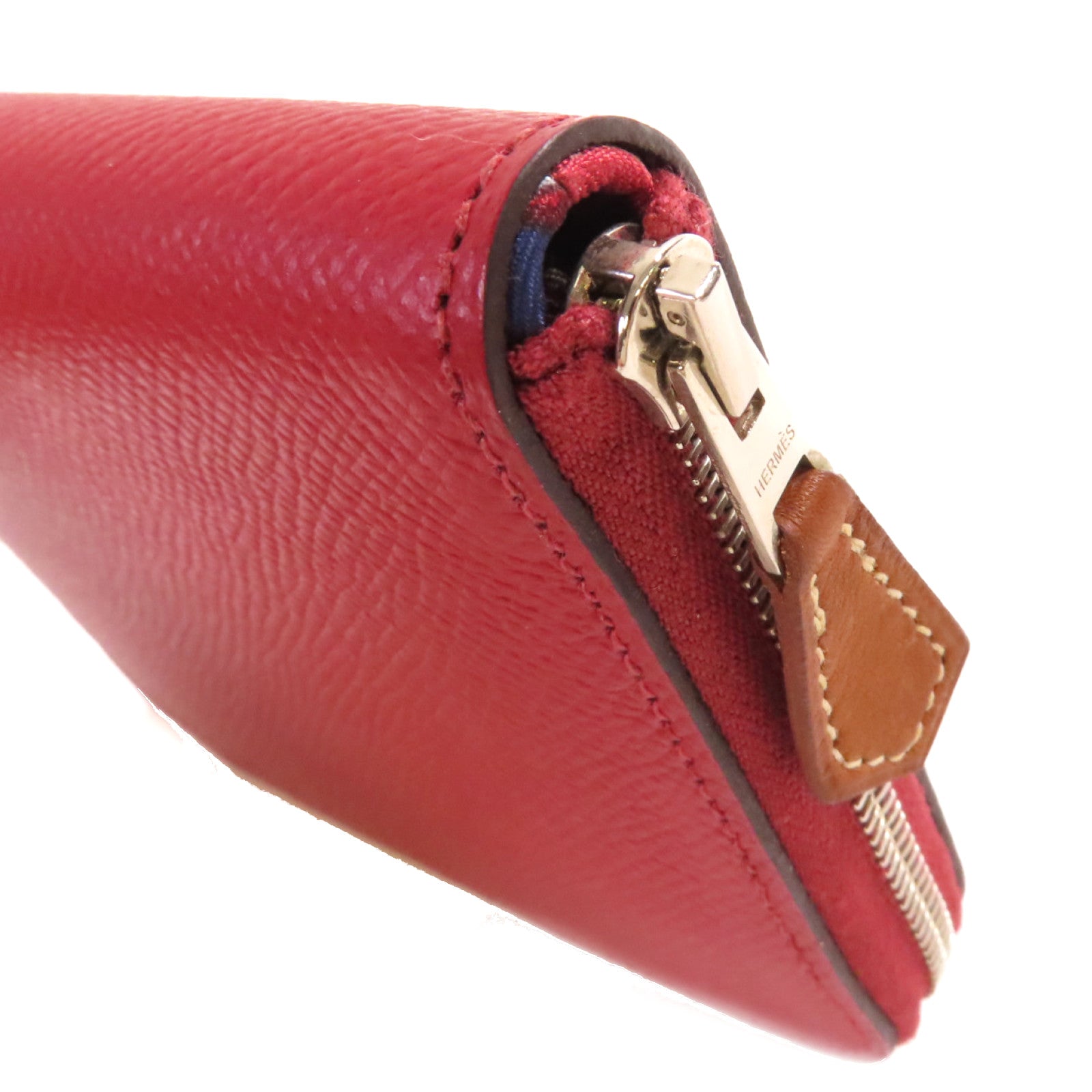 HERMES Epsom皮革Silk'In Compact Wallet銀扣短錢包Rouge Grenat石榴紅色