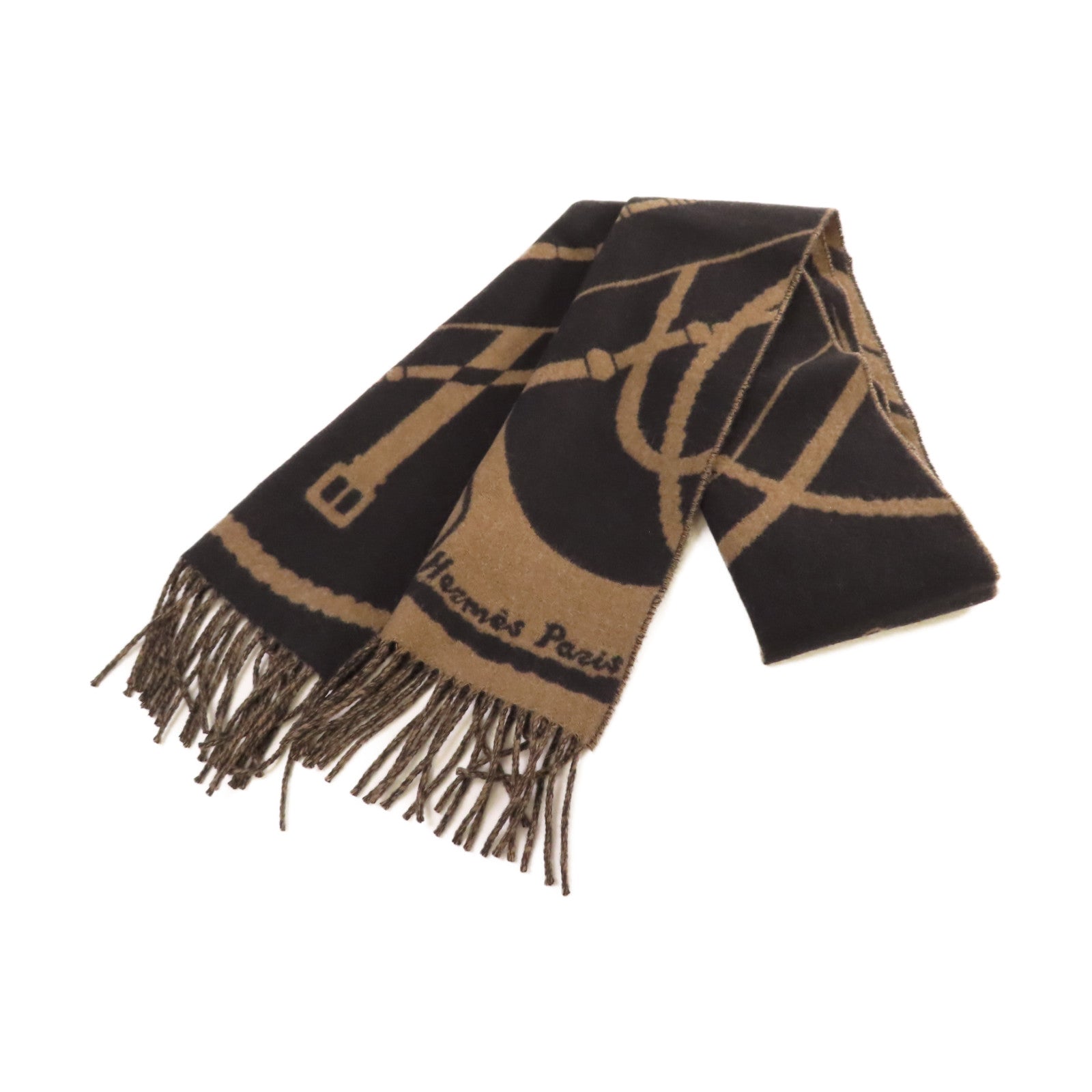 HERMES 【激減優惠】羊絨Scarf圍巾Noir黑色/Etoupe啡色