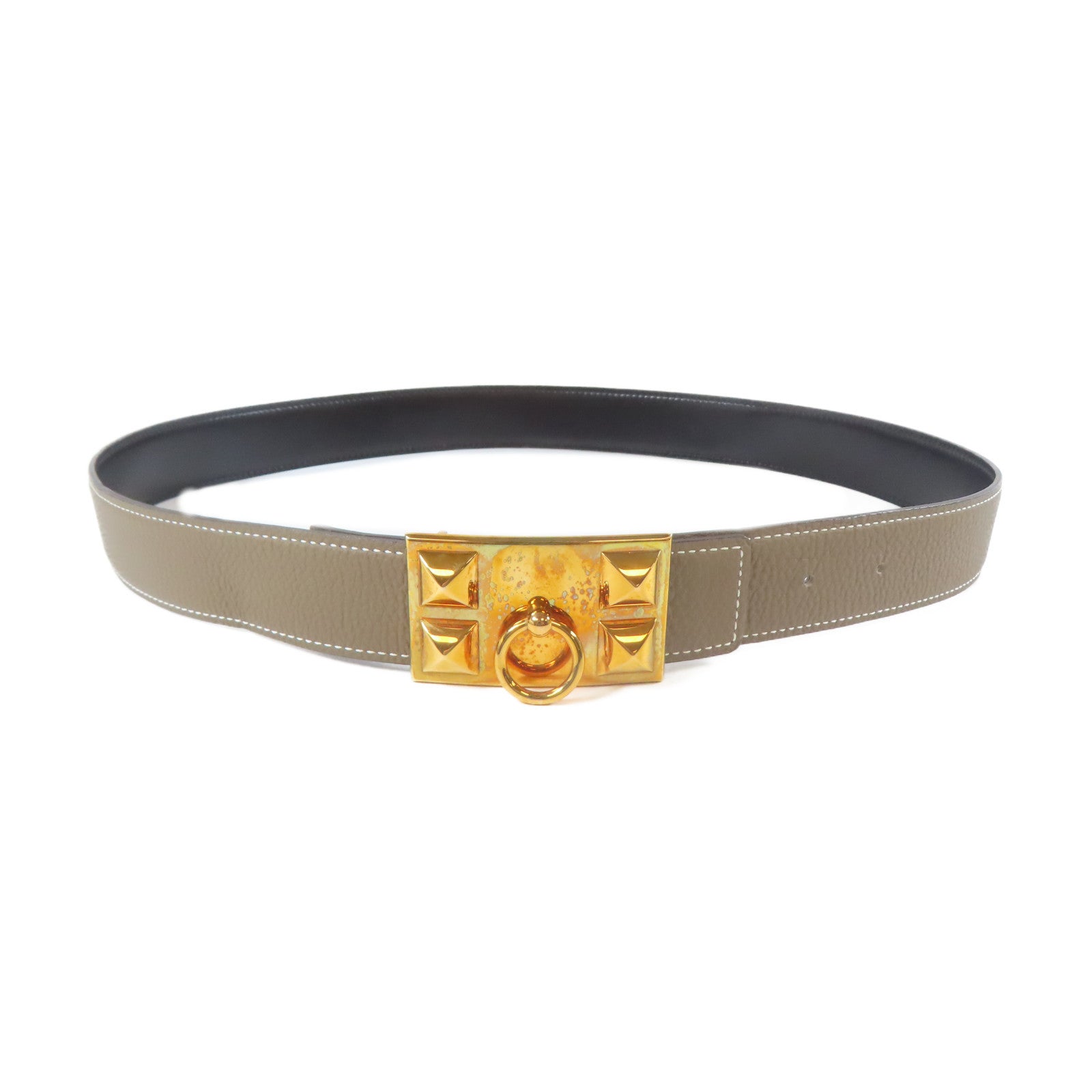 HERMES 【激減優惠】Epsom皮革Belt金扣皮帶灰色