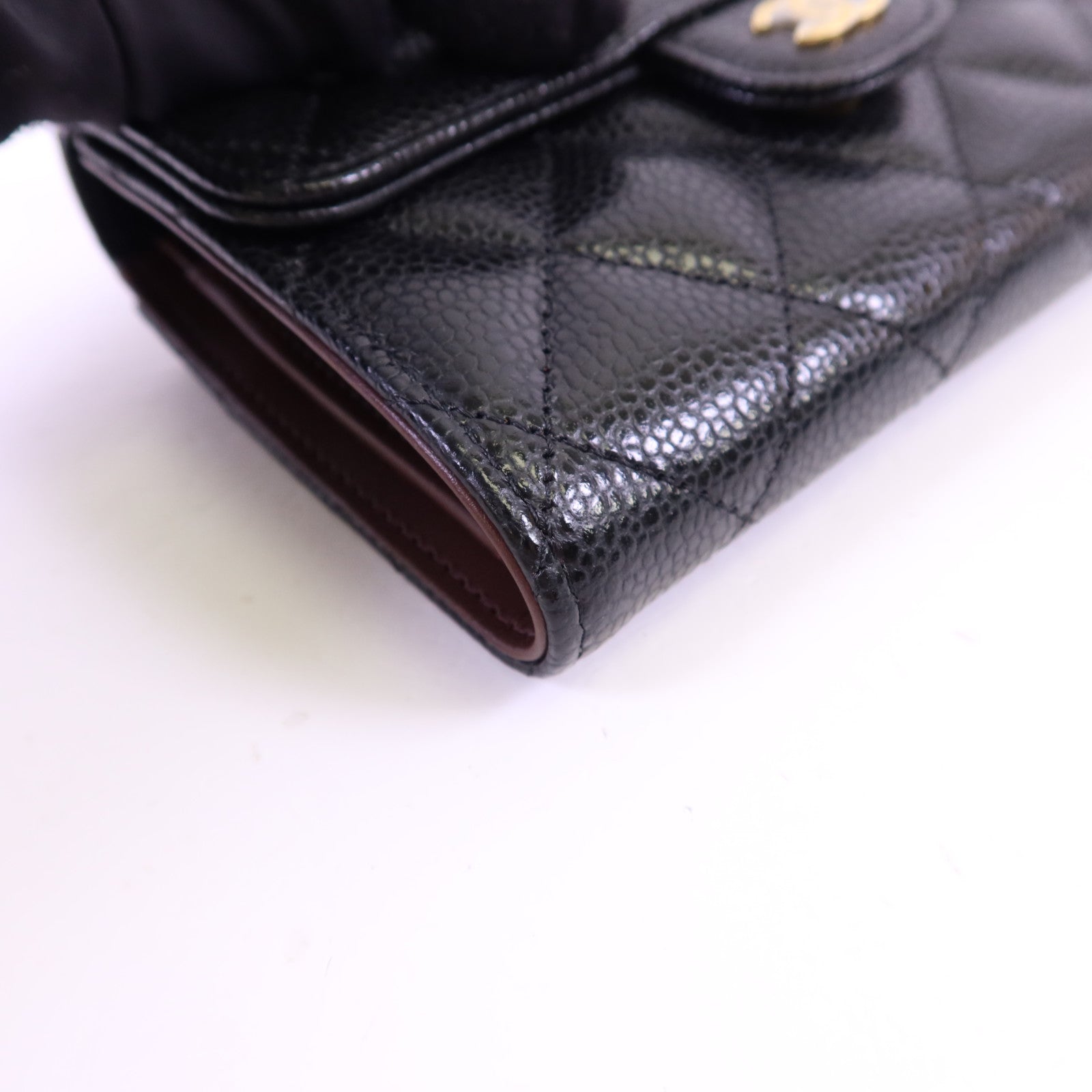 CHANEL 牛皮皮革Matelasse Tri-Fold Wallet金扣長錢包