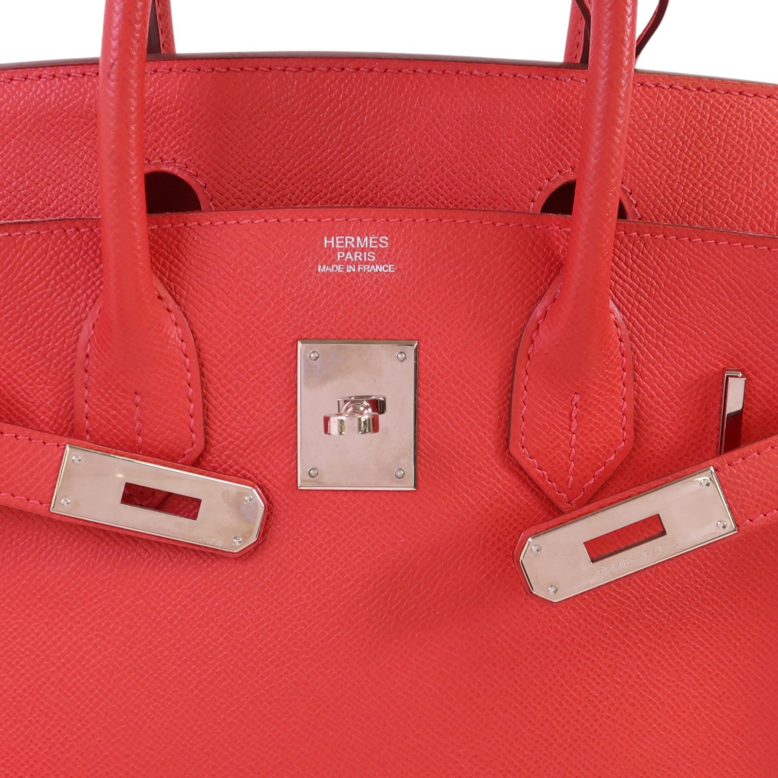 HERMES Epsom皮革Birkin 30銀扣手挽袋紅色