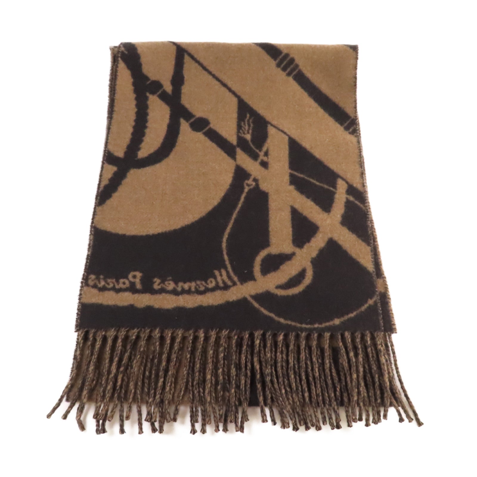 HERMES 【激減優惠】羊絨Scarf圍巾Noir黑色/Etoupe啡色
