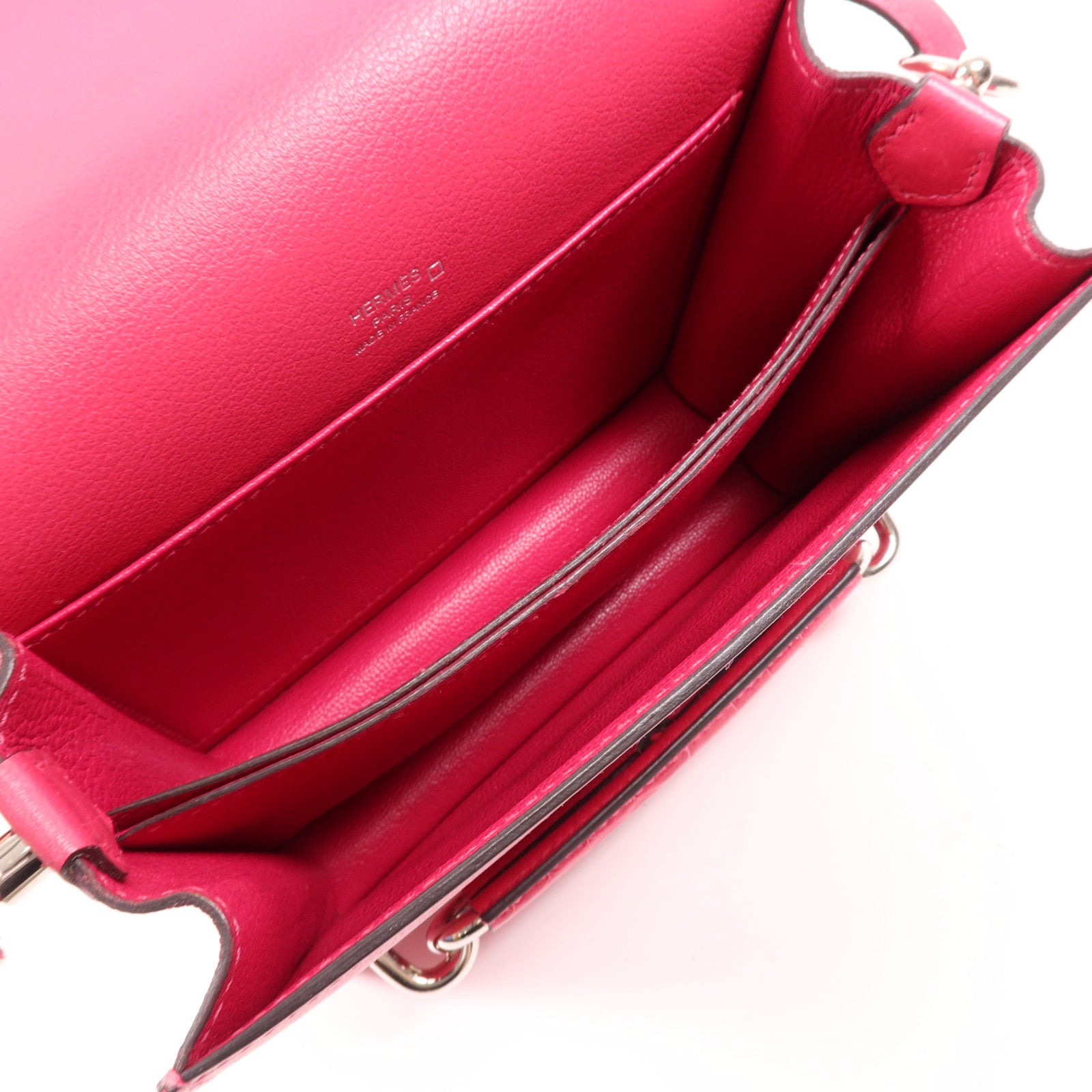 HERMES 【激減優惠】Evercolour皮革/鱷魚皮革Mini Roulis銀扣肩背袋Rose Mexico