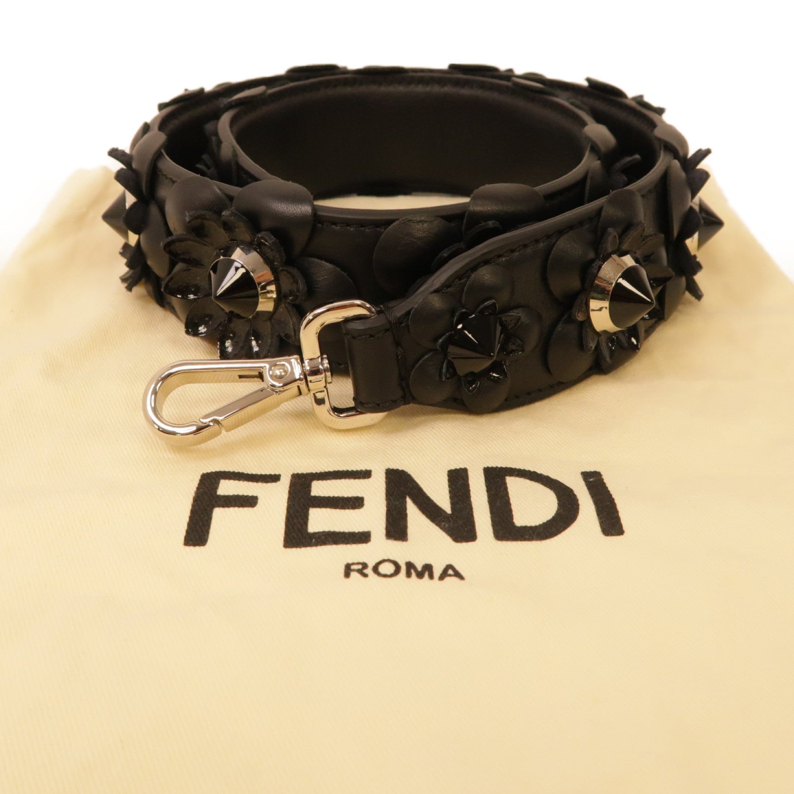 FENDI 【激減優惠】牛皮皮革Shoulder Strap銀扣肩背帶黑色