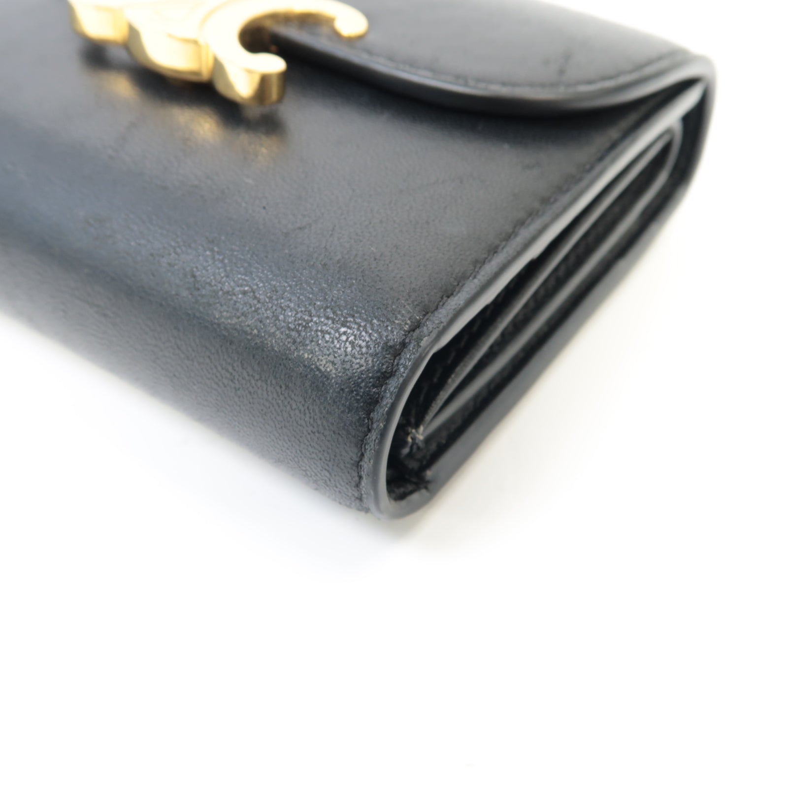 CELINE 【激減優惠】羊皮皮革Triomphe Compact Wallet金扣錢包黑色