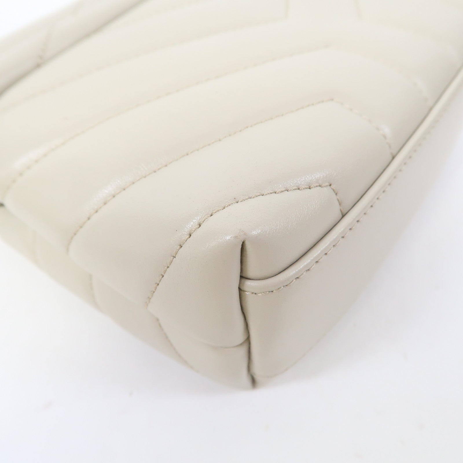 SAINT LAURENT 斜紋牛皮皮革Shoulder Bag銀扣肩背袋淺灰色