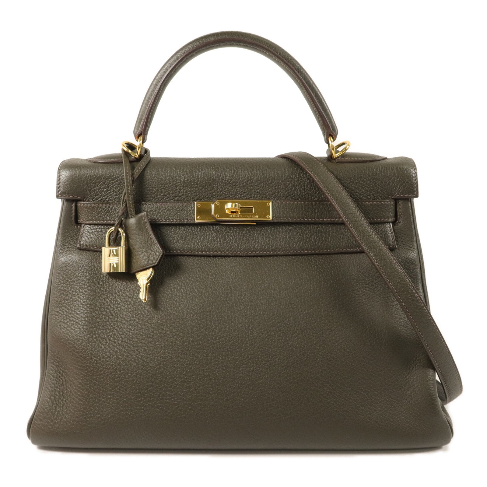 HERMES Clemence皮革Kelly 32手挽袋Vert de Gris
