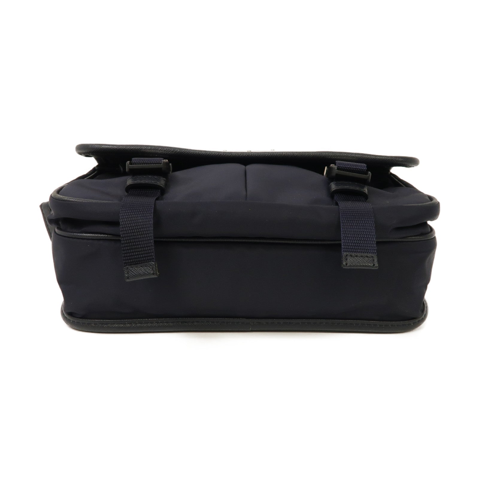PRADA 尼龍/Saffiano皮革Messenger Bag銀扣肩背袋藍色