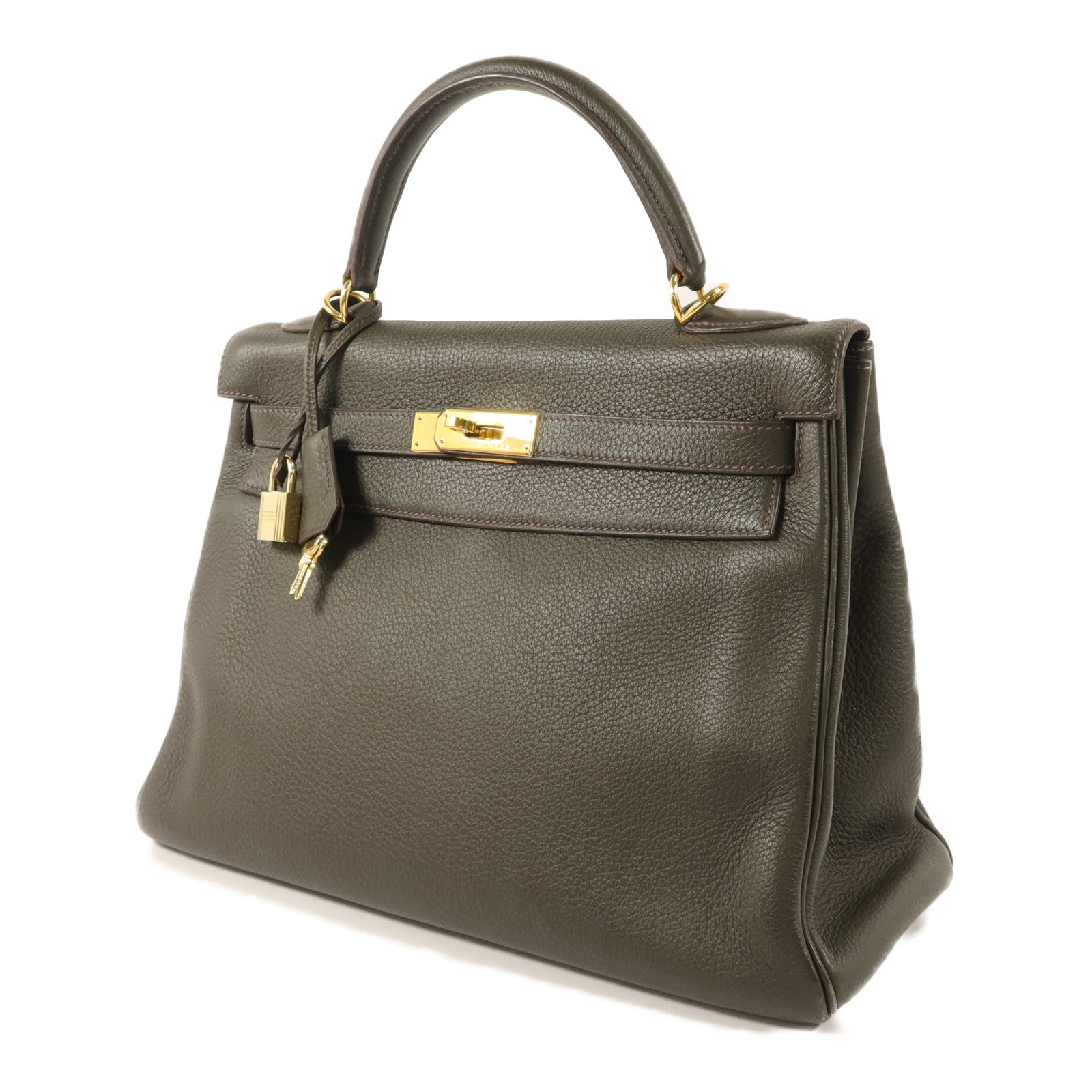 HERMES Clemence皮革Kelly 32手挽袋Vert de Gris