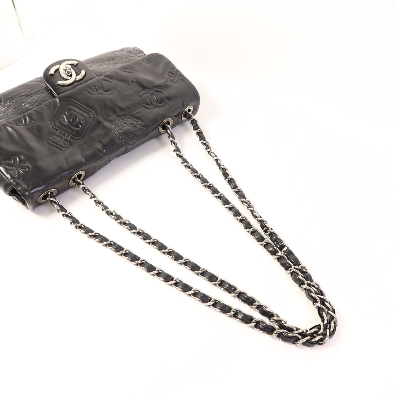 CHANEL 牛皮皮革Chain Shoulder Bag銀扣鏈帶肩背袋
