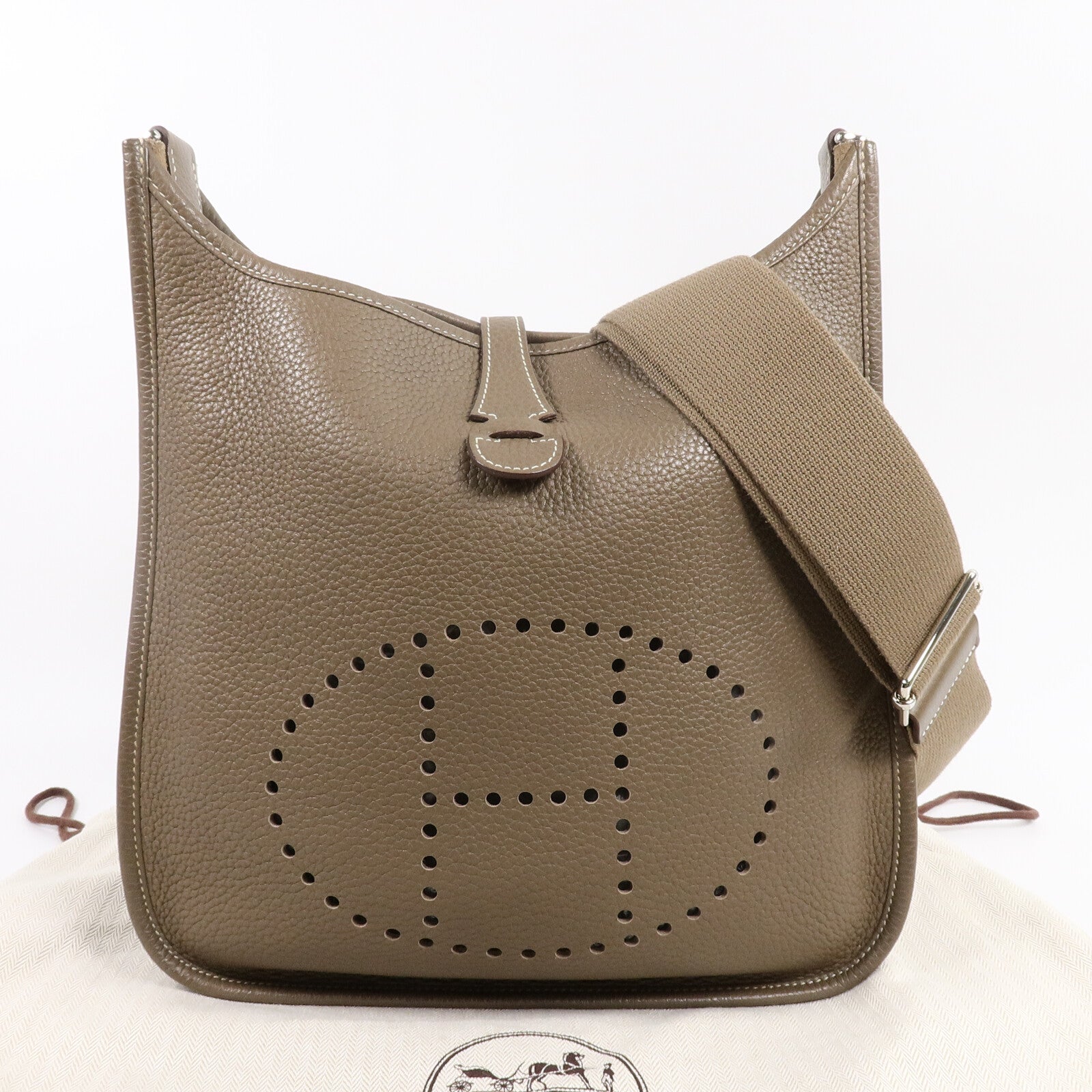 HERMES Clemence皮革Evelyne PM 肩背袋Etoupe