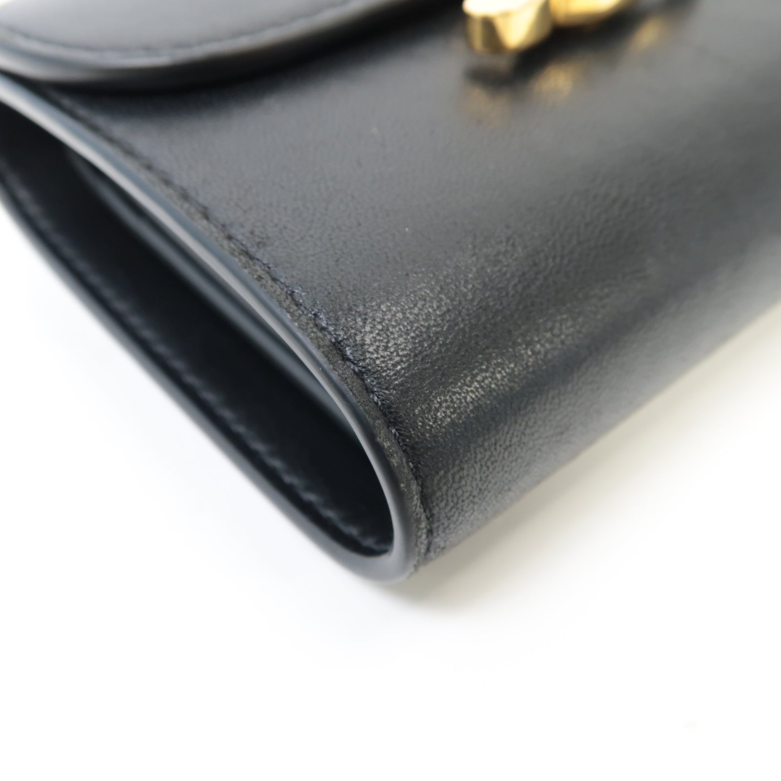 CELINE 【激減優惠】羊皮皮革Triomphe Compact Wallet金扣錢包黑色