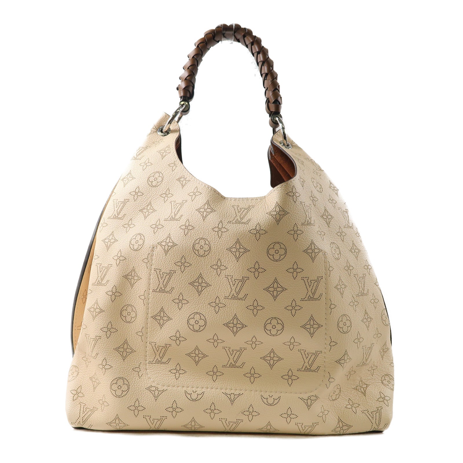 LOUIS VUITTON Mahina Carmel Mahina銀扣肩背袋米色