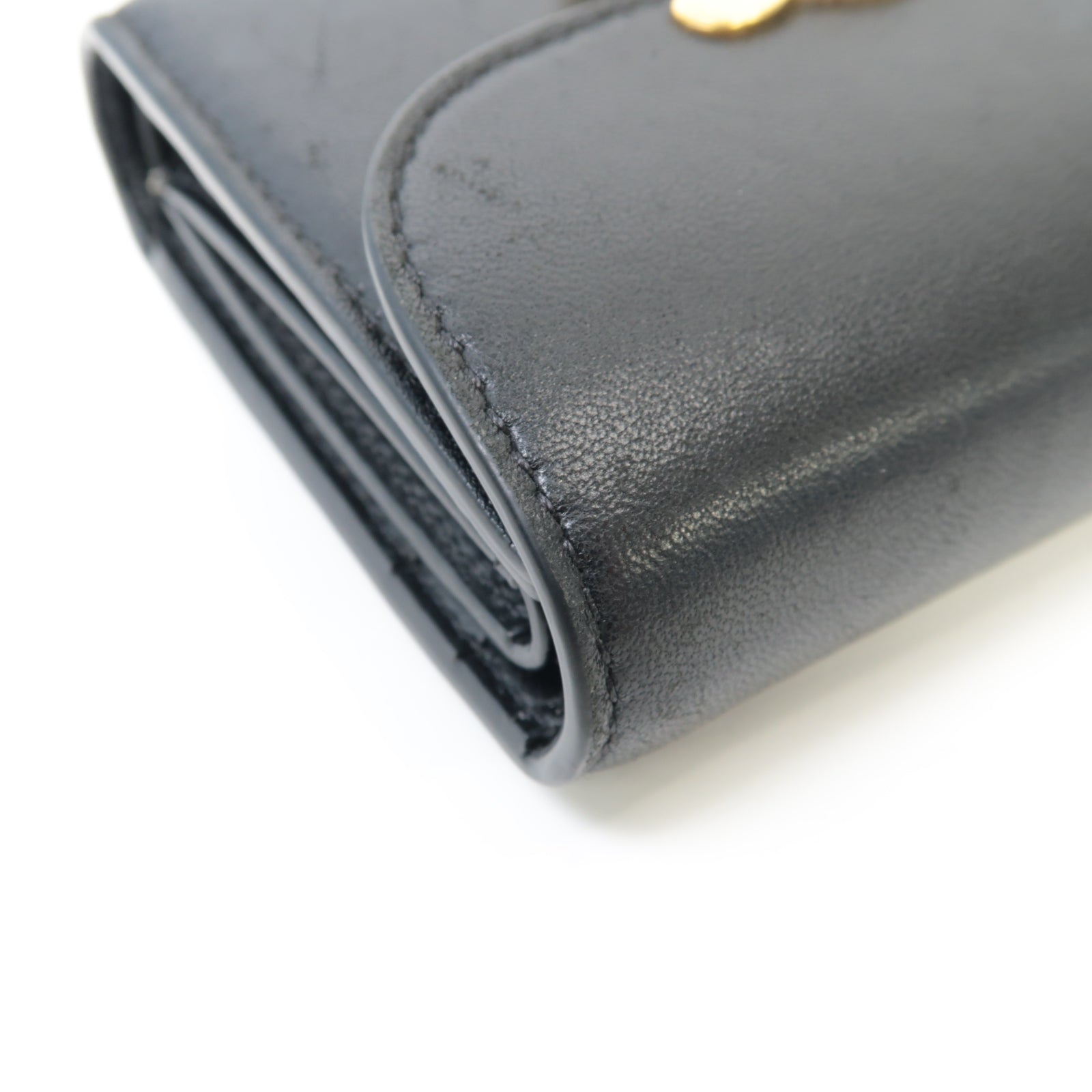 CELINE 【激減優惠】羊皮皮革Triomphe Compact Wallet金扣錢包黑色