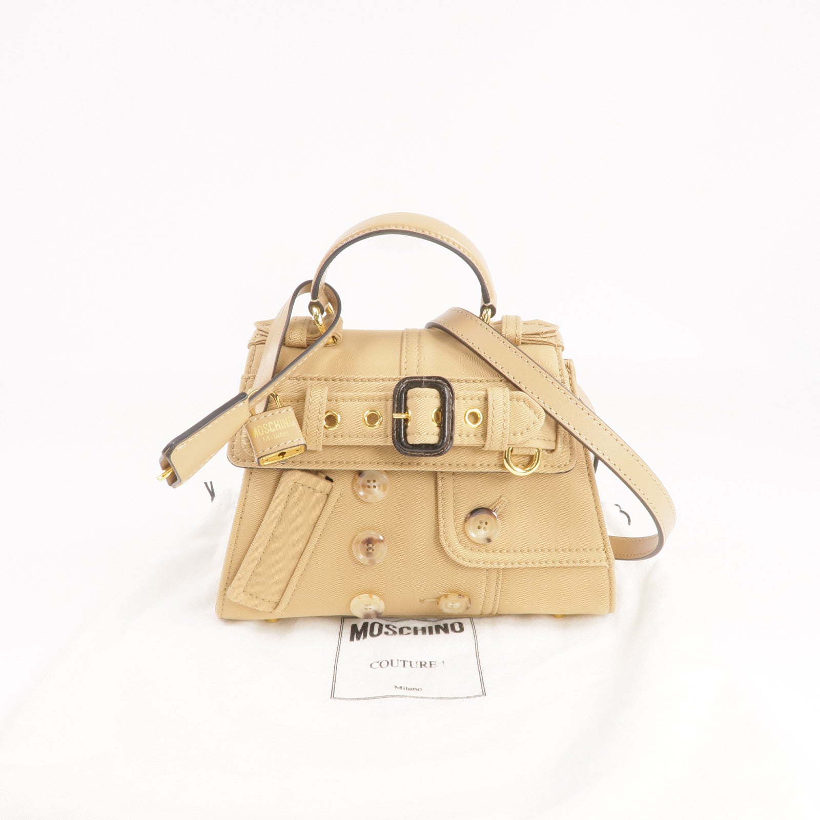 MOSCHINO 棉混紡Trench Coat Design 2 Way Shoulder金扣手挽肩背兩用袋