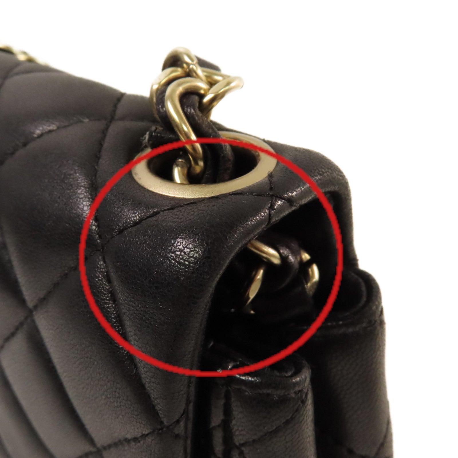 CHANEL 菱格羊皮皮革Chain Shoulder Bag金扣鏈帶肩背袋黑色