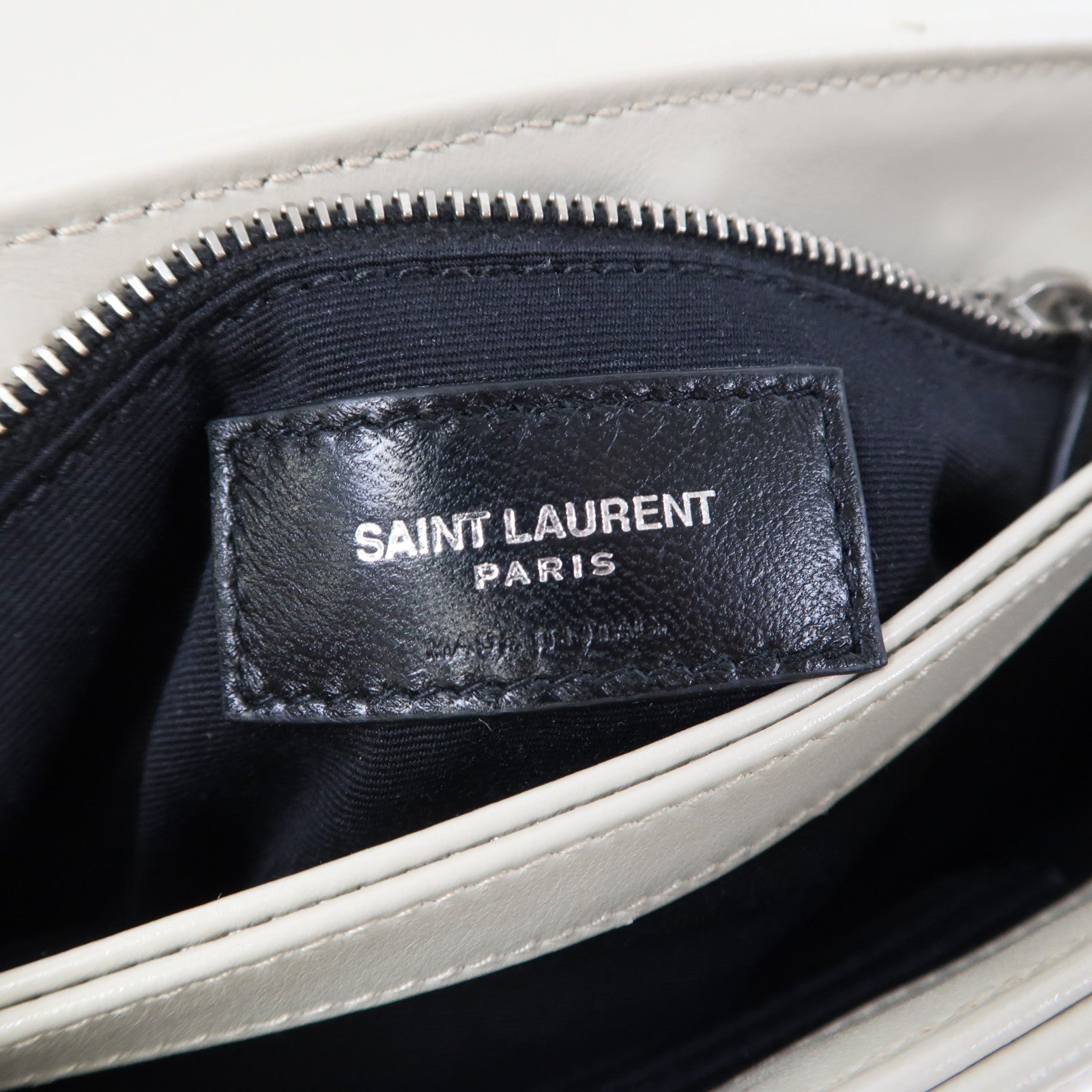 SAINT LAURENT 斜紋牛皮皮革Shoulder Bag銀扣肩背袋淺灰色