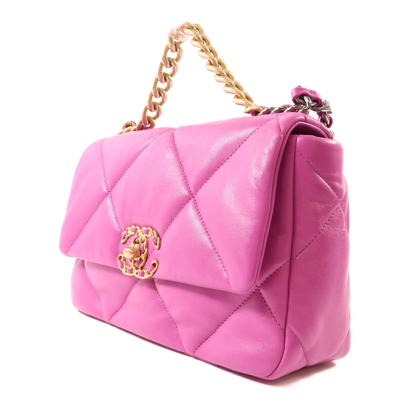 CHANEL 羊皮皮革C19鏈帶手挽肩背兩用袋