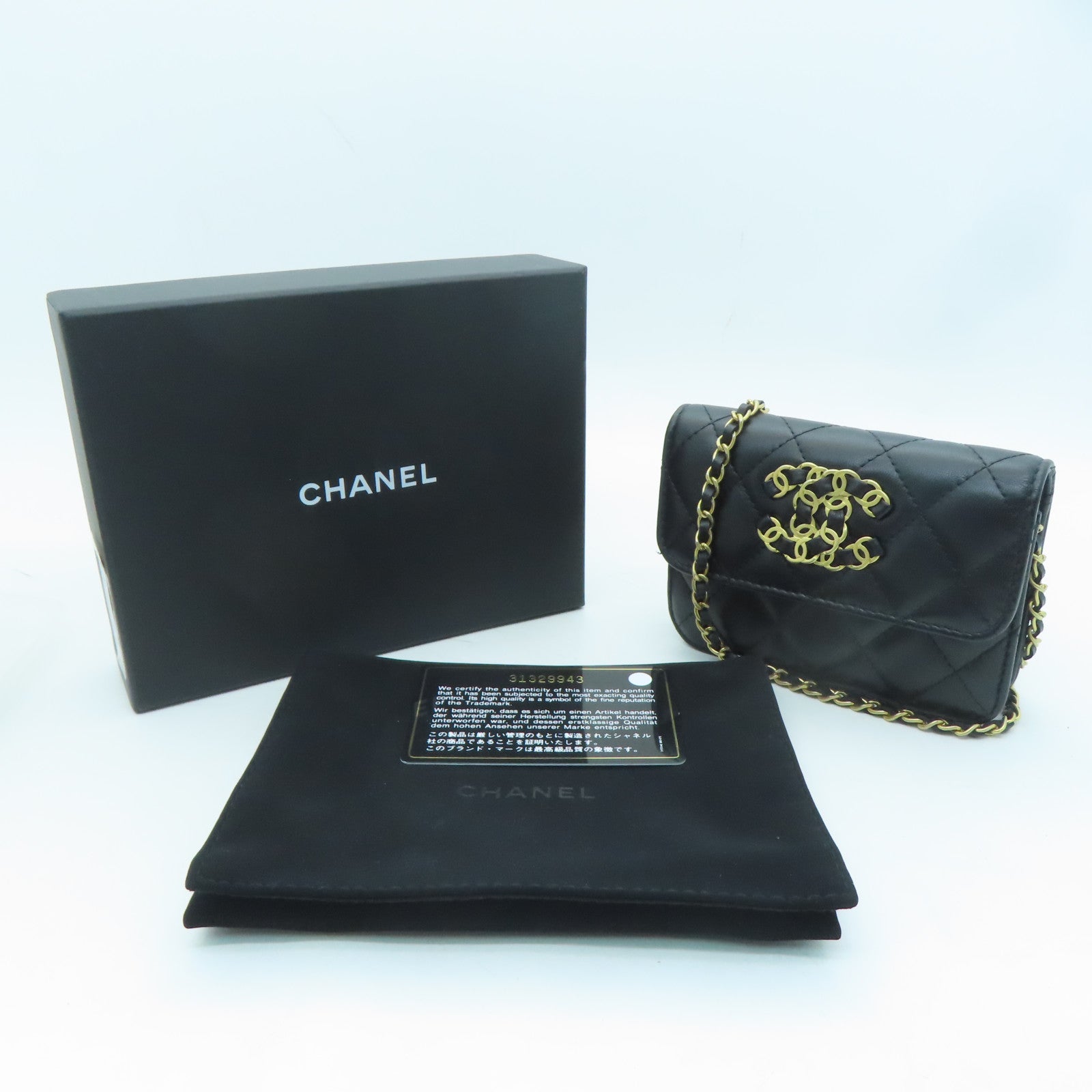 CHANEL rhombic sheepskin leather Chain Shoulder Bag gold buckle chain shoulder bag black