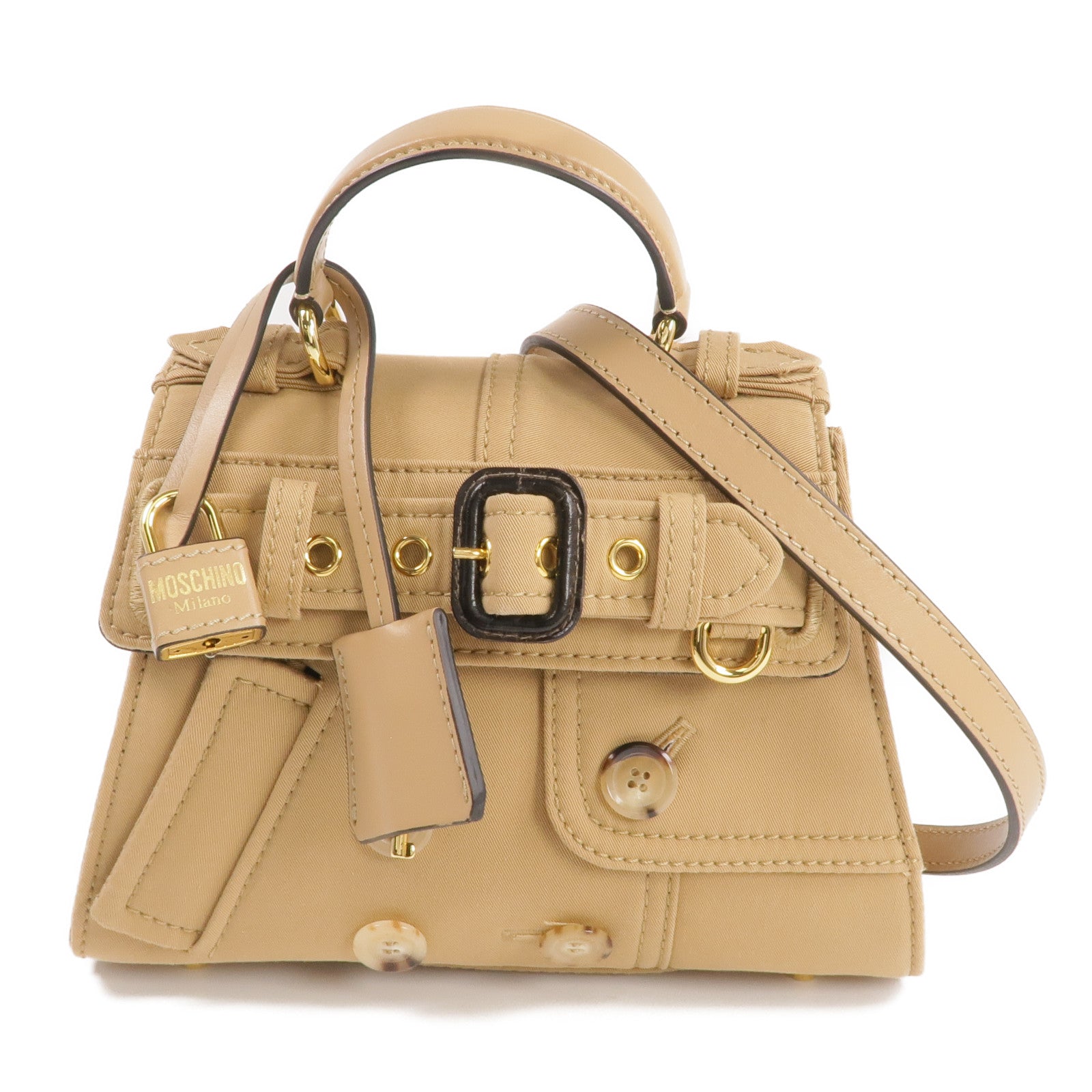 MOSCHINO 棉混紡Trench Coat Design 2 Way Shoulder金扣手挽肩背兩用袋