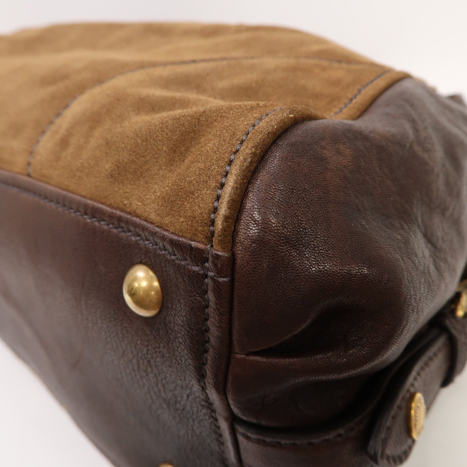 Miu Miu 麂皮皮革/牛皮皮革Shoulder Bag金扣肩背袋啡色