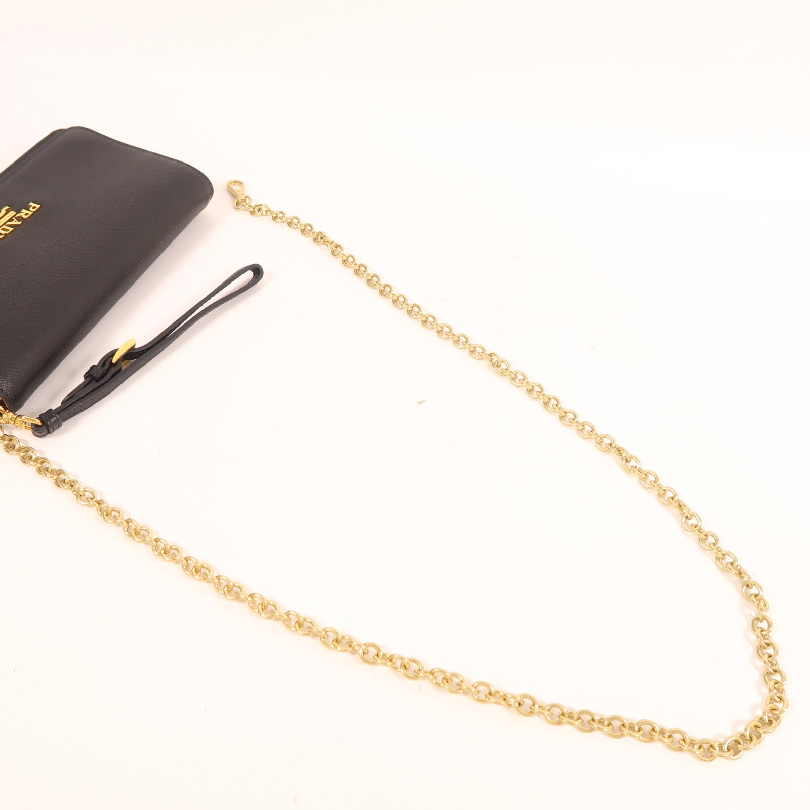 PRADA 牛皮皮革Wallet On Chain金扣鏈帶肩背袋黑色