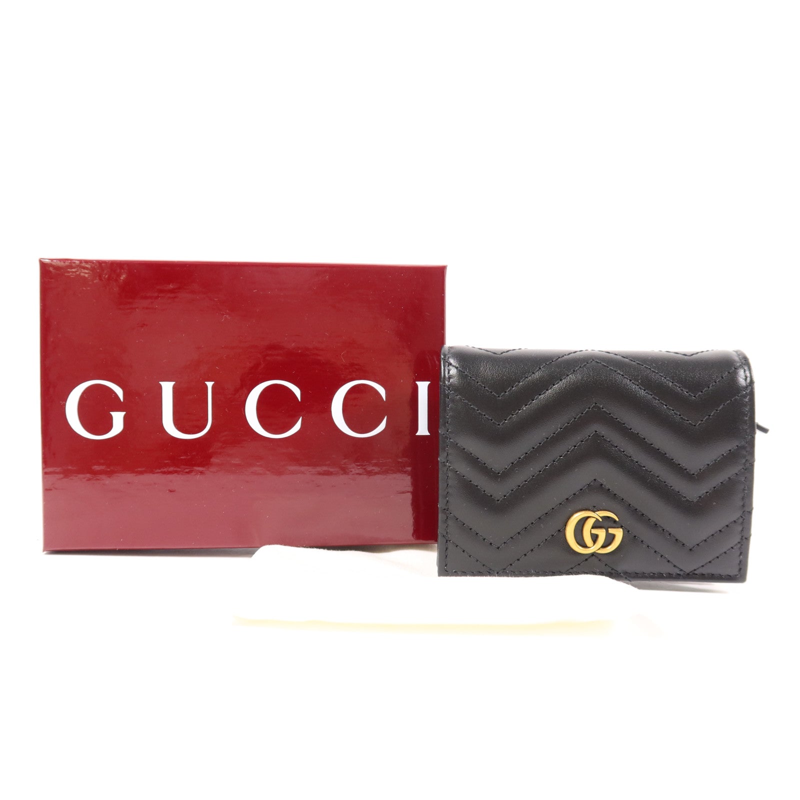 GUCCI Chevron皮革GG Marmont Small Wallet金扣錢包