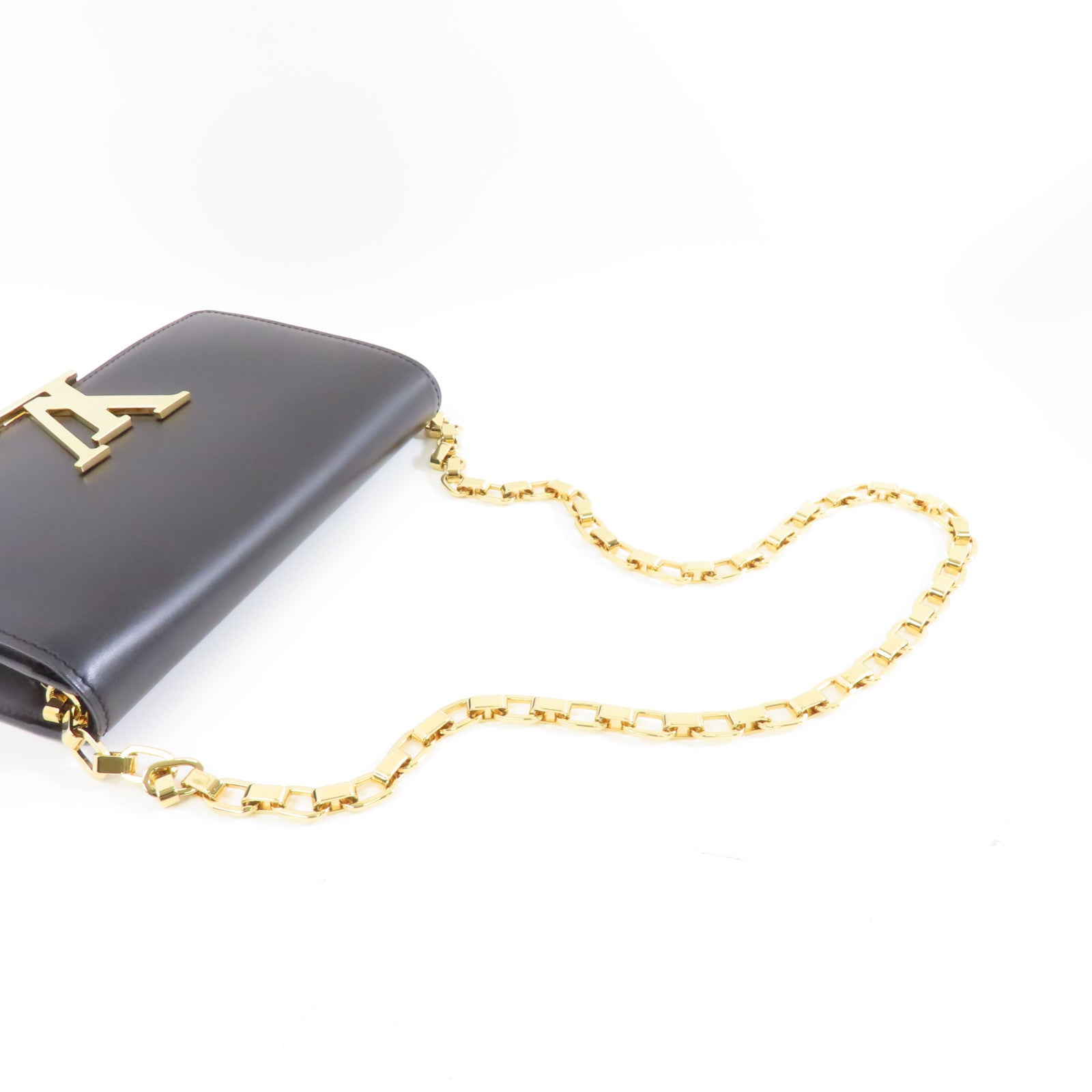 LOUIS VUITTON 牛皮皮革Chain Louise金扣鏈帶肩背袋黑色
