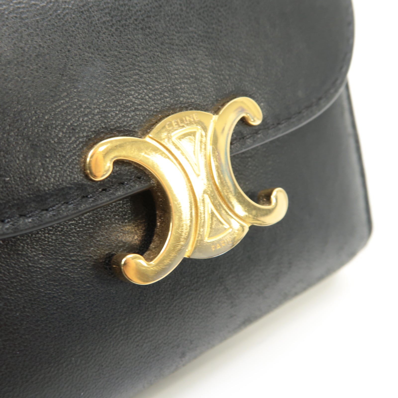 CELINE 【激減優惠】羊皮皮革Triomphe Compact Wallet金扣錢包黑色