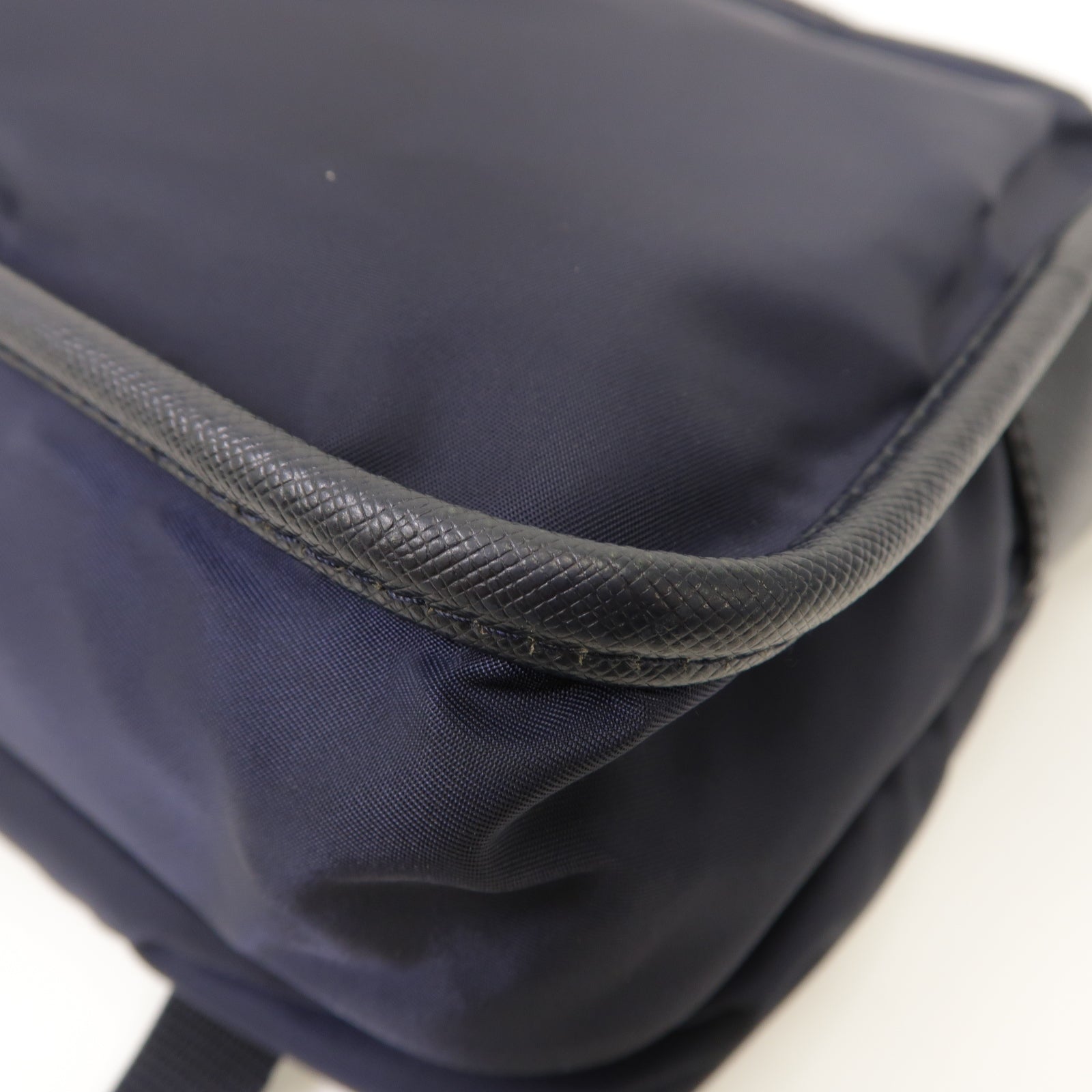 PRADA 尼龍/Saffiano皮革Messenger Bag銀扣肩背袋藍色
