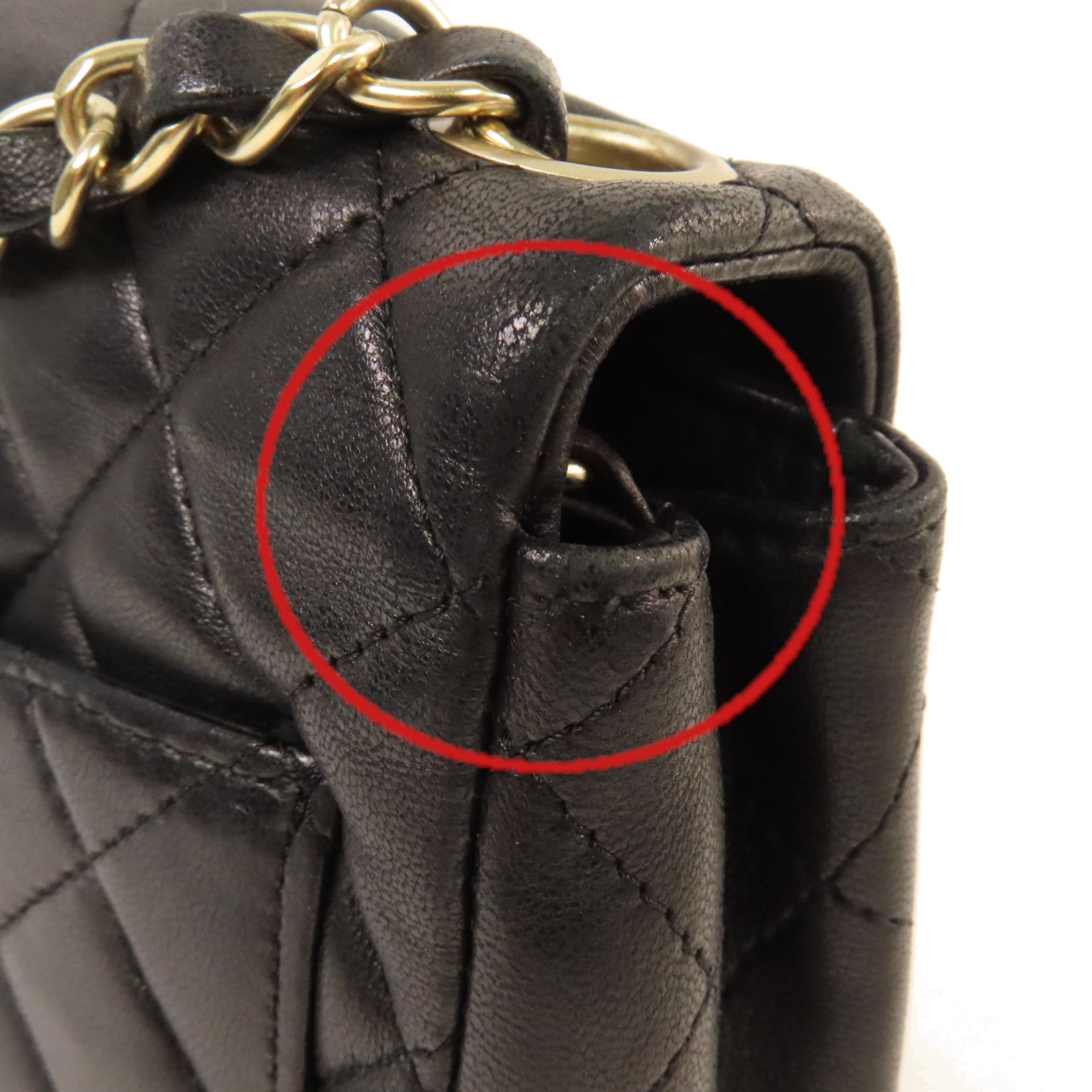 CHANEL 菱格羊皮皮革Chain Shoulder Bag金扣鏈帶肩背袋黑色