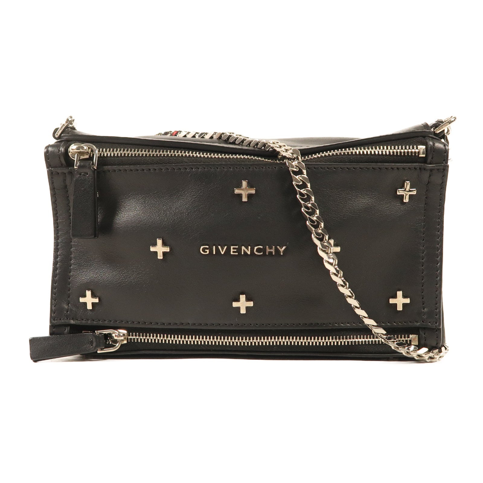 GIVENCHY 牛皮皮革Pandora銀扣鏈帶肩背袋
