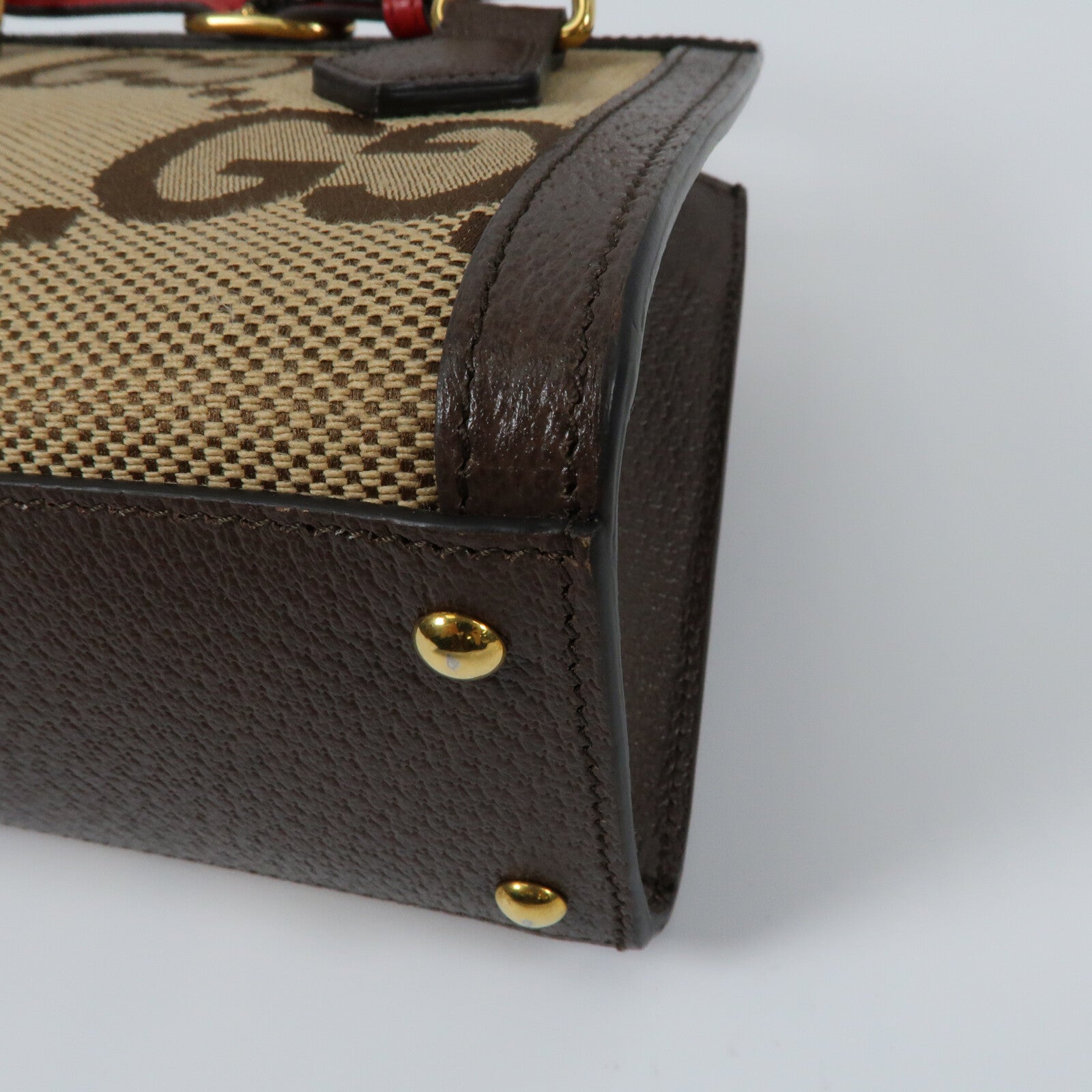 GUCCI 帆布/牛皮皮革Mini Diana Jumbo GG金扣手挽肩背兩用袋