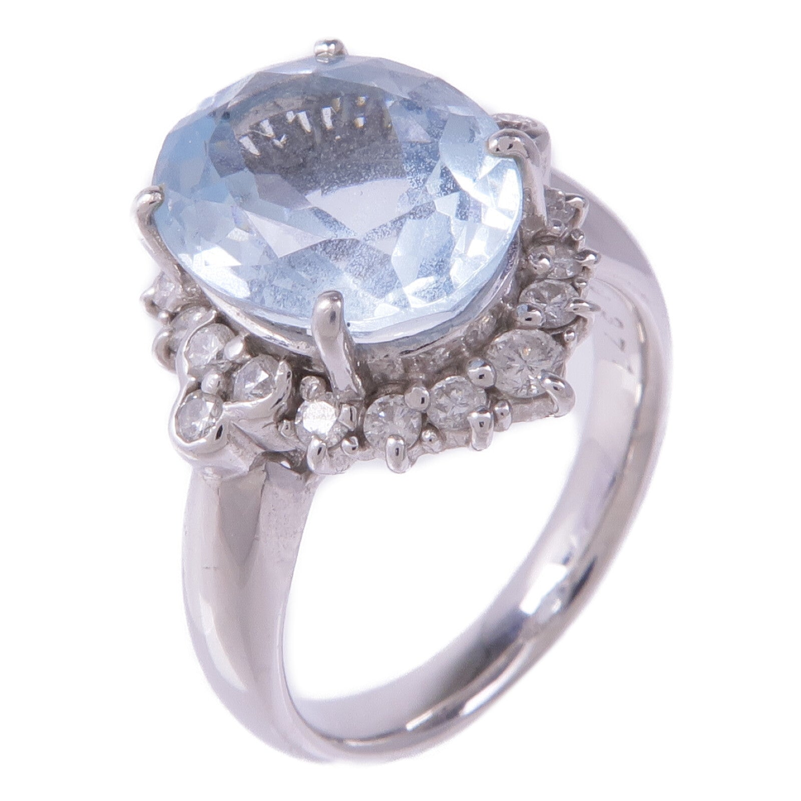 JEWELRY 【激減優惠】PT900鉑金Aquamarine Diamond Ring藍晶/鑽石戒指US#6