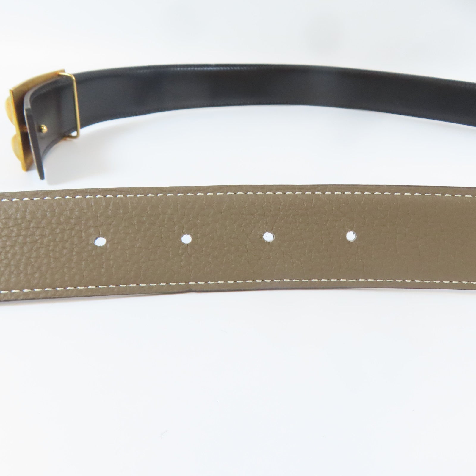 HERMES 【激減優惠】Epsom皮革Belt金扣皮帶灰色