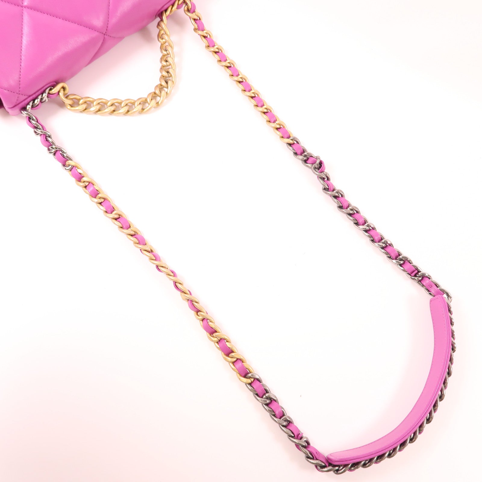 CHANEL 羊皮皮革C19鏈帶手挽肩背兩用袋