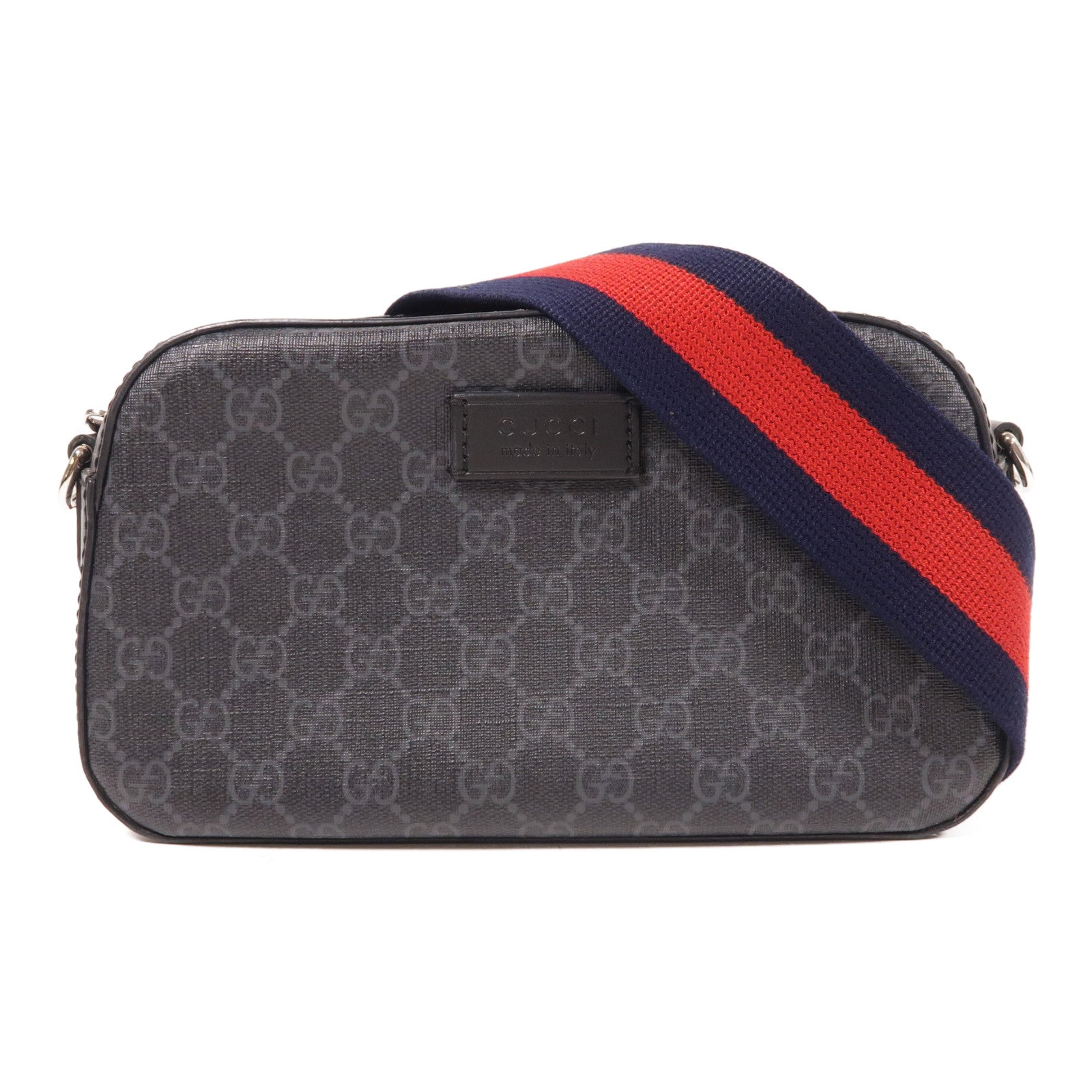 GUCCI 塗層帆布GG Black Crossbody Bag銀扣肩背袋
