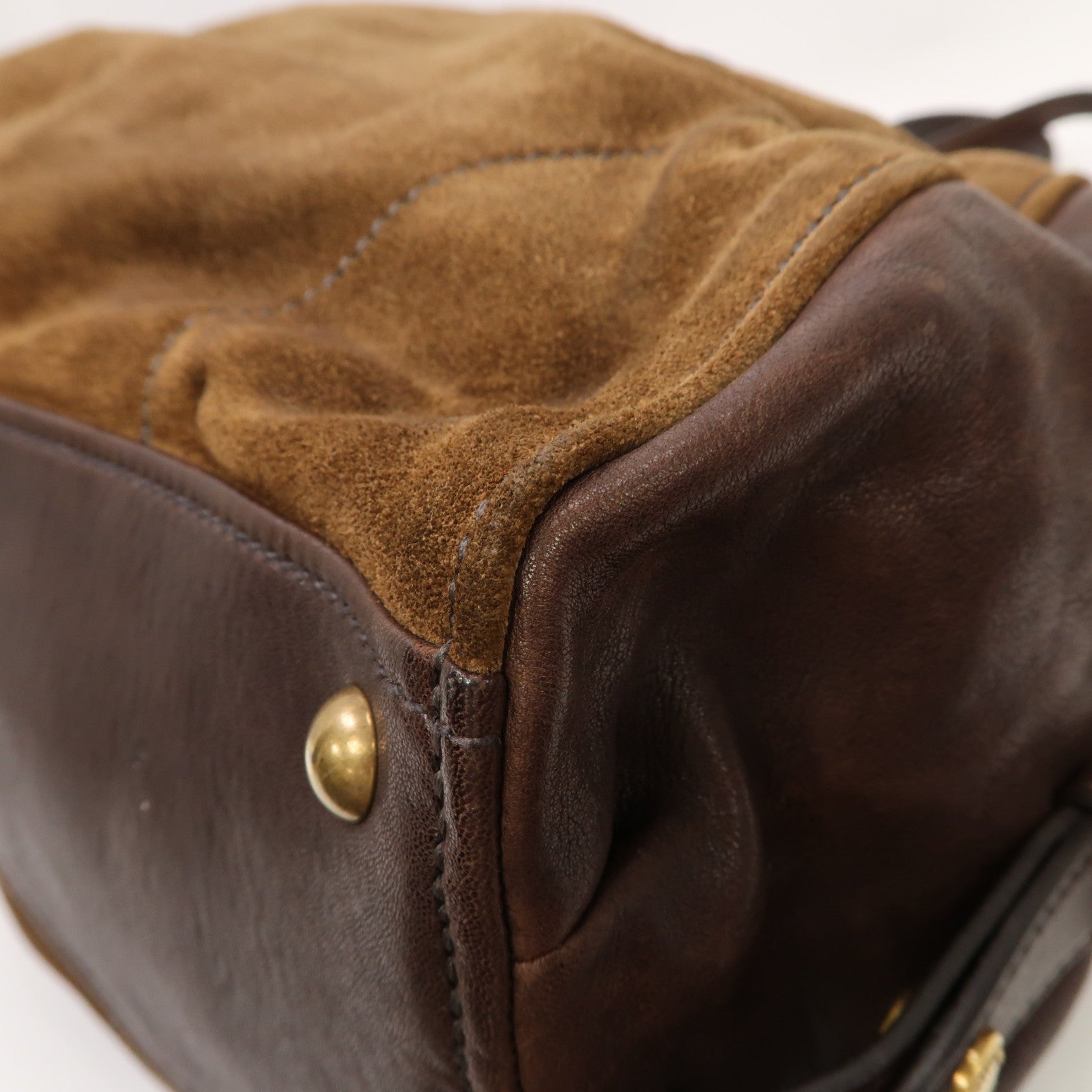 Miu Miu 麂皮皮革/牛皮皮革Shoulder Bag金扣肩背袋啡色