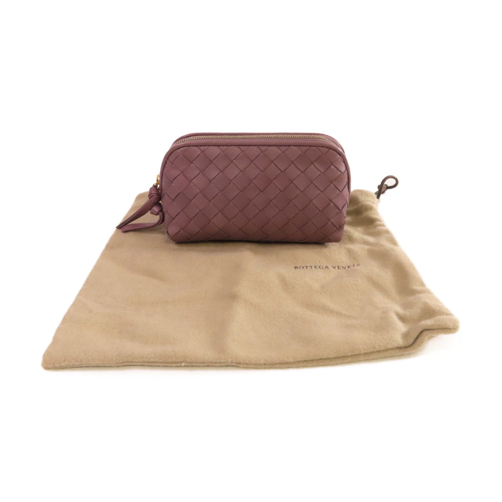 BOTTEGA VENETA 【激減優惠】織紋皮革Pouch金扣手拿包紫色
