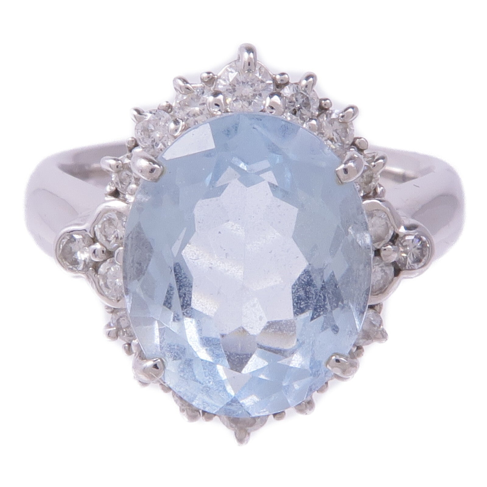JEWELRY 【激減優惠】PT900鉑金Aquamarine Diamond Ring藍晶/鑽石戒指US#6