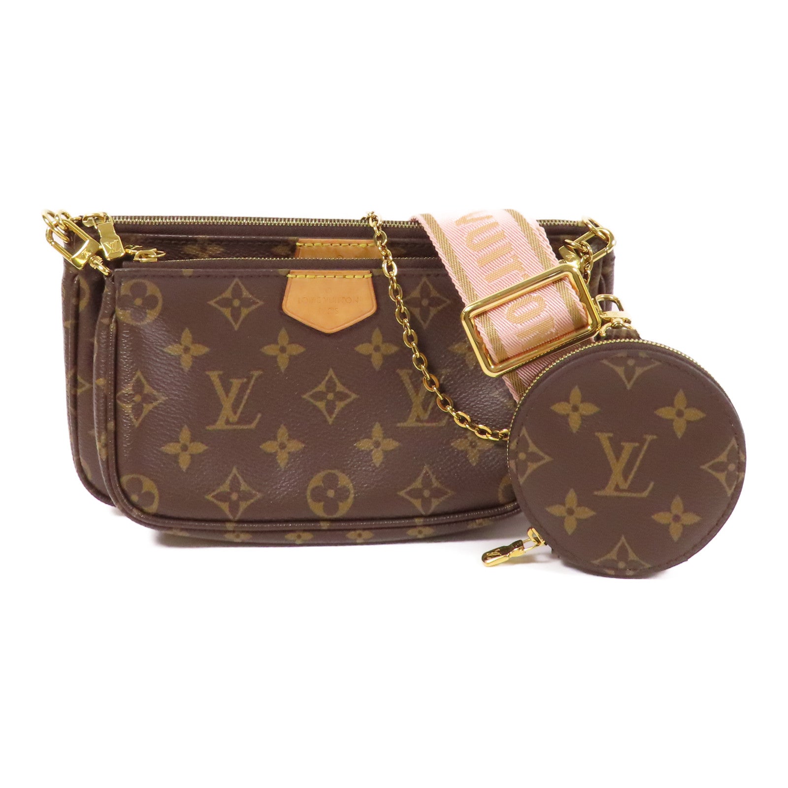 LOUIS VUITTON Monogram Multi Pochette Accessoires金扣手挽肩背兩用袋棕色